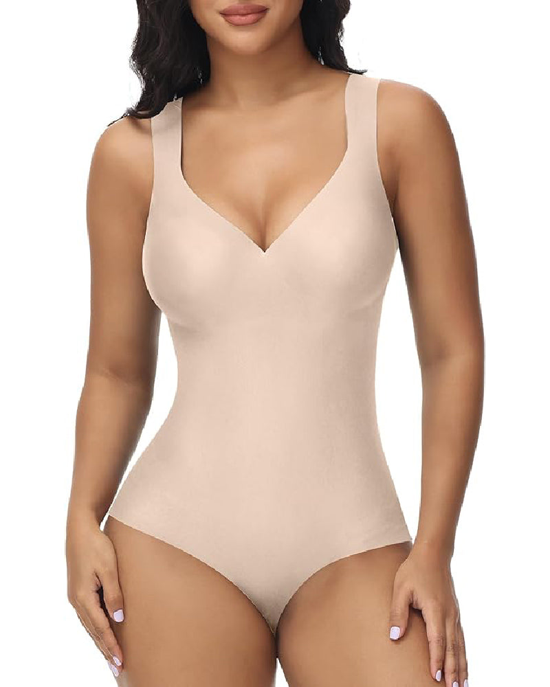 Shapshe® Women's Tummy Control Seamless Ice Silk Summer Bodysuit Compression V Neck Body Shaper  - By Qivii
