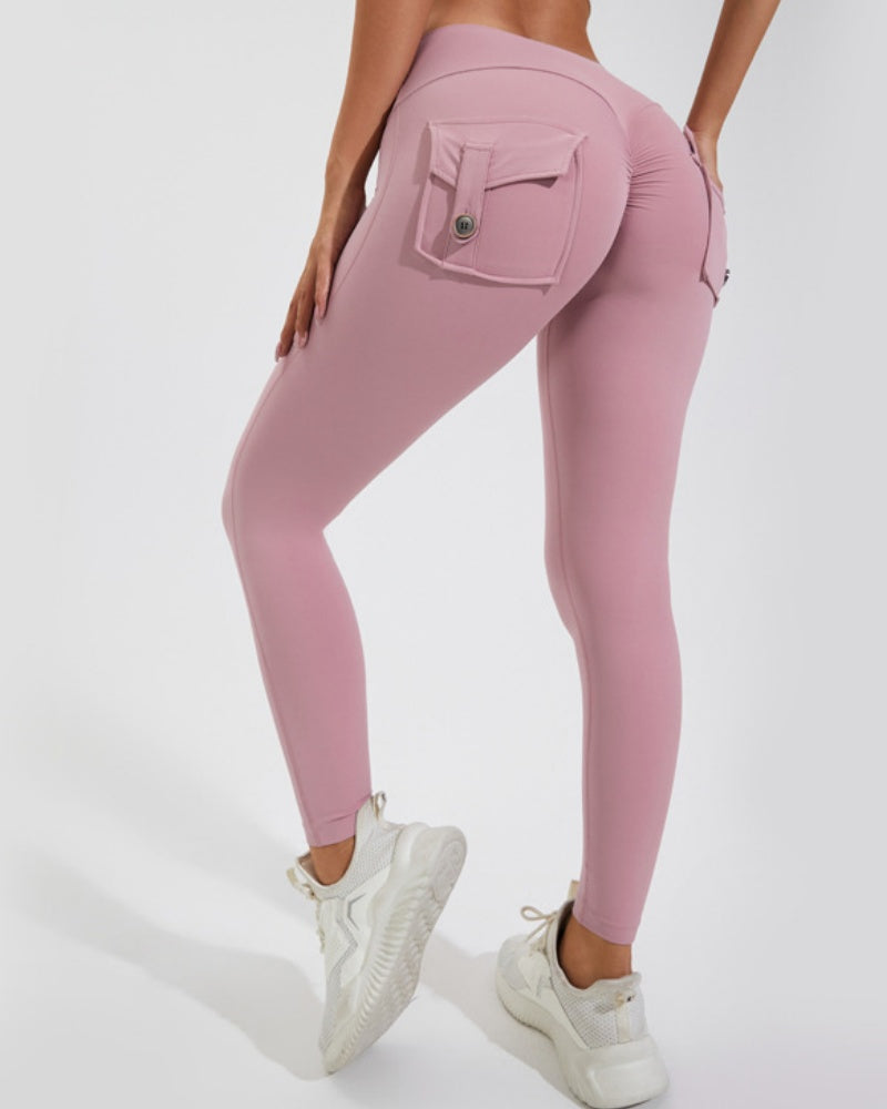 Peach Hip Fitness Leggings with Cargo Pockets  - By Qivii