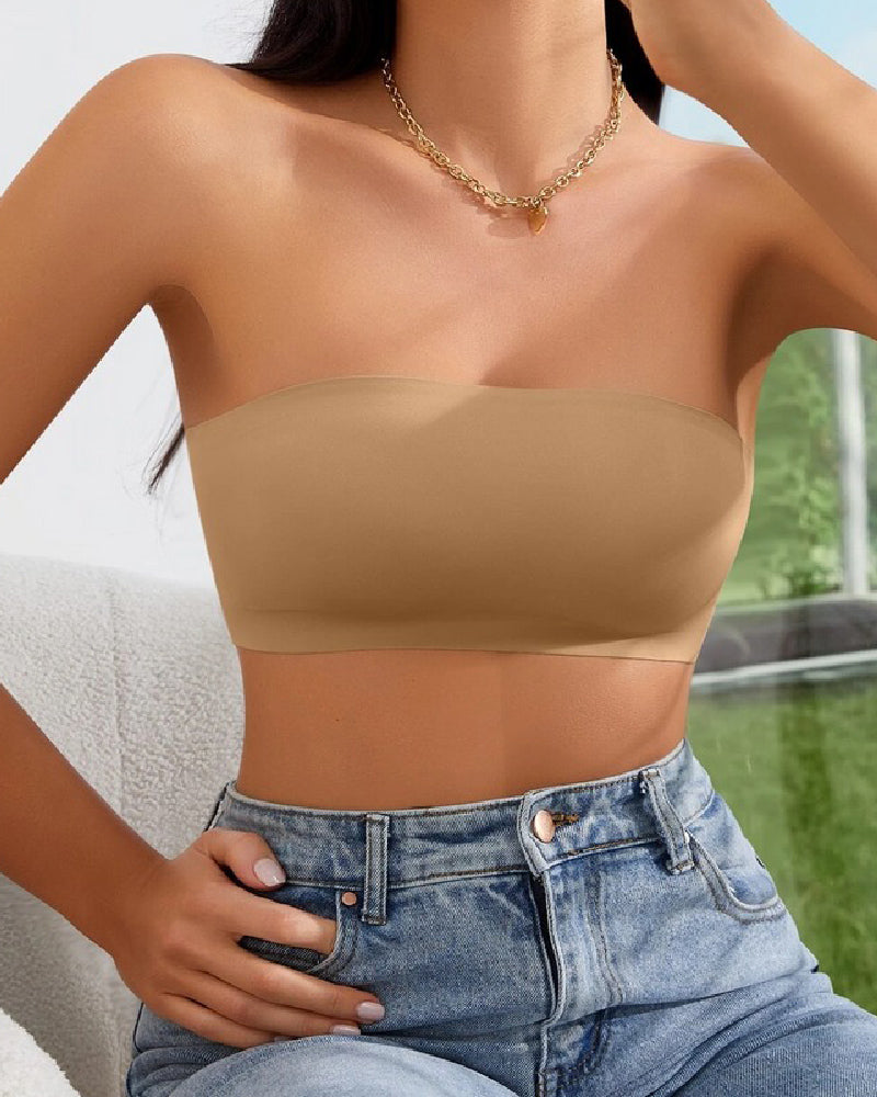 Wireless Strapless Bandeau Bra Seamless Stretch Non Padded Push Up Bralette  - By Qivii