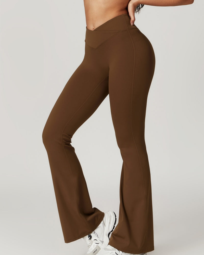 Crossover High Waist Hip Lift Quick Dry Yoga Flared Pants  - By Qivii