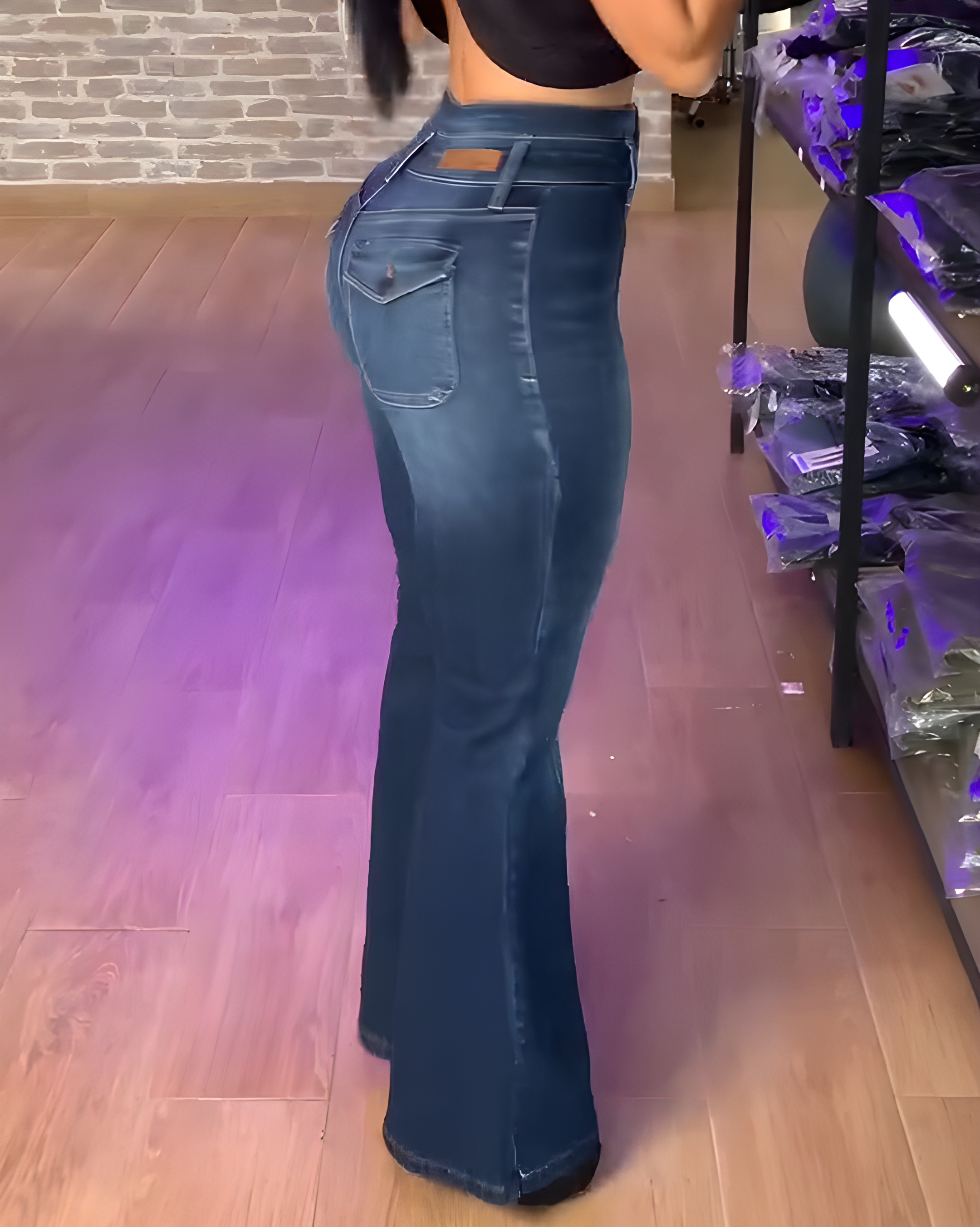 Shapshe® Trendy High Rise Washed Flared Denim with Tonal Stitching  - By Qivii