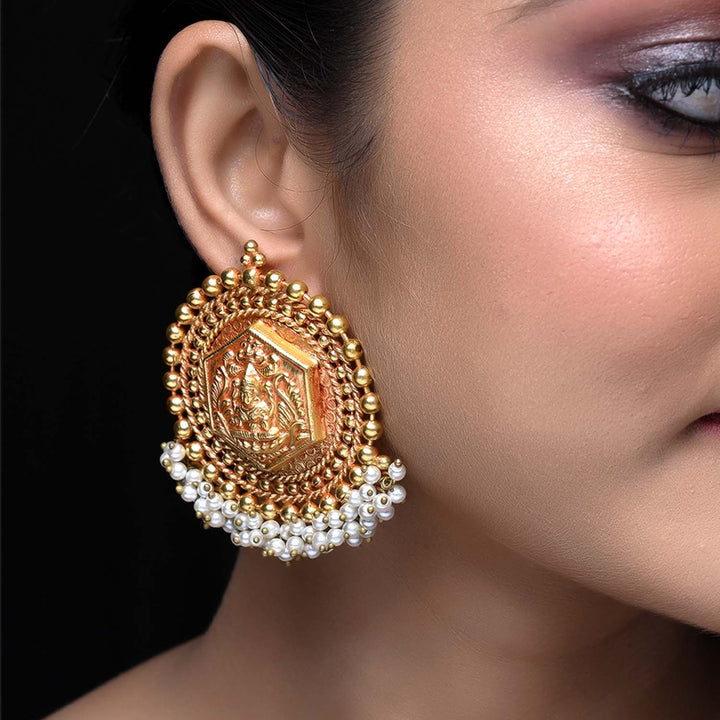 Manisha White Pearl Gold Plated Temple Antique Tops