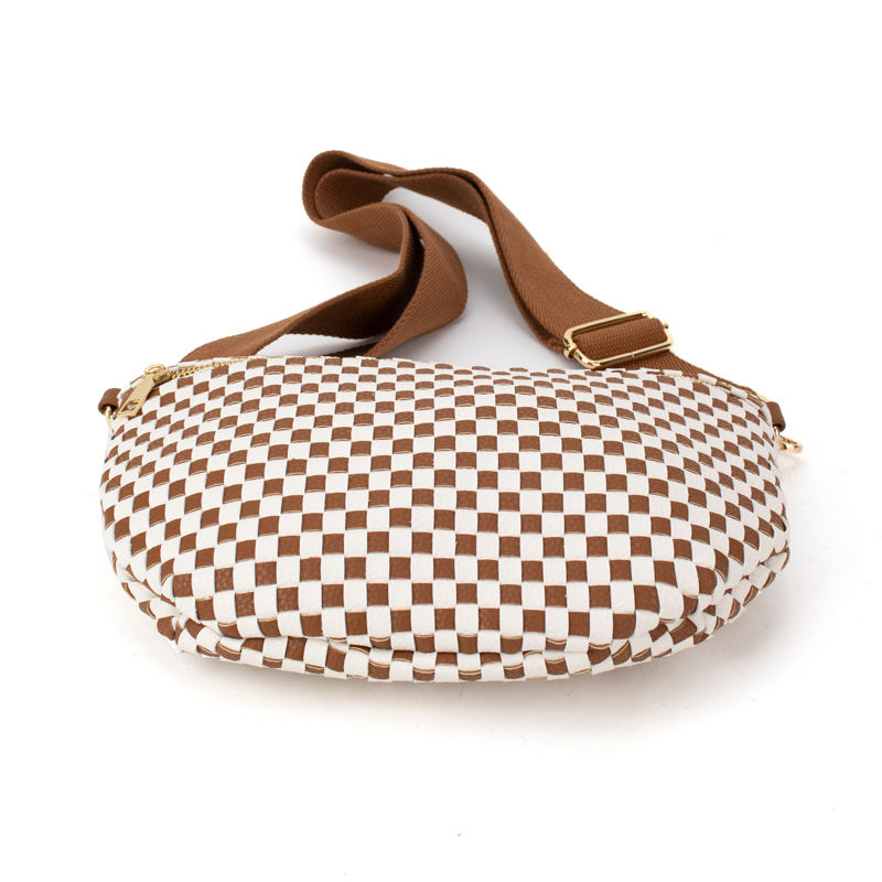 Ounamei Checkered Woven Crossbody Fanny Pack for Women – Adjustable Sling Bum Bag, Lightweight Everyday Travel Shoulder Purse