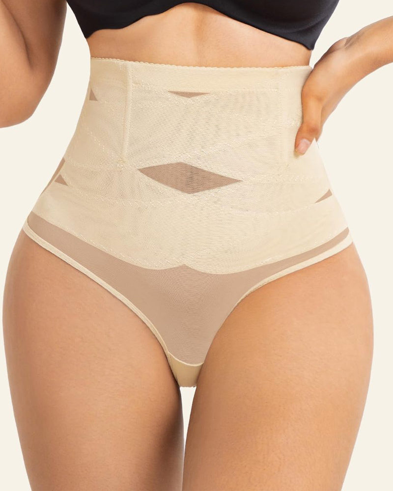Cross High Waist Shaping Briefs Mesh Firm Control Stomach Panty  - By Qivii