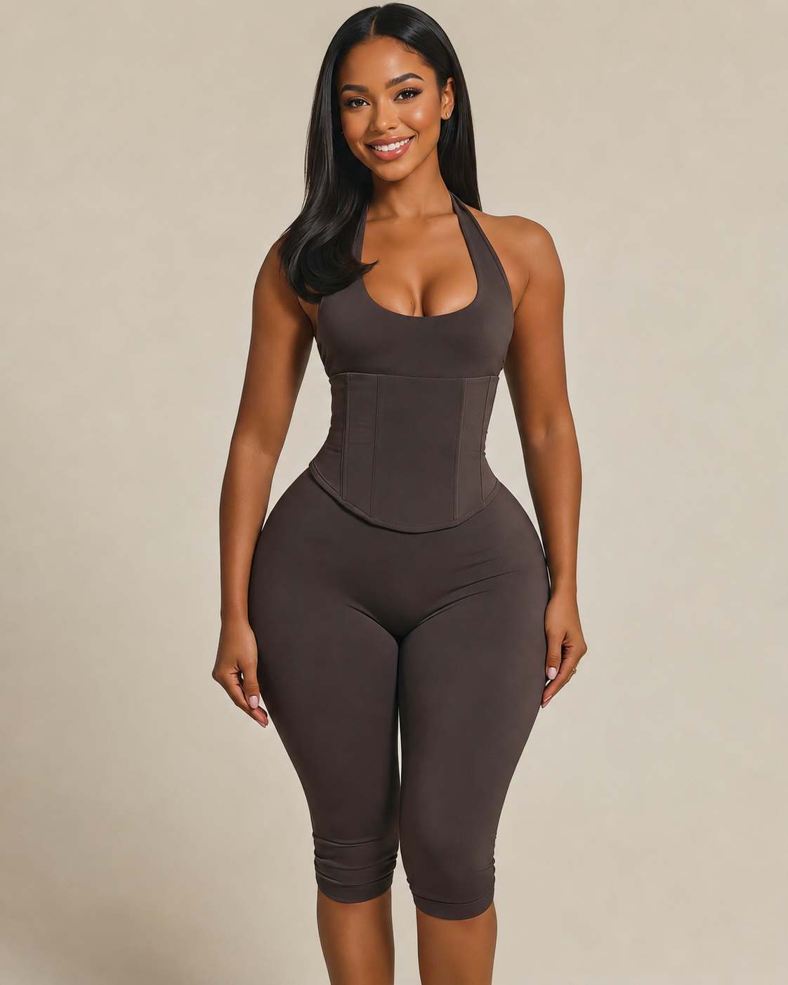Hourglass Figure The Corset Body Shaper Waist Cincher Capri Jumpsuit Two-Piece Set  - By Qivii