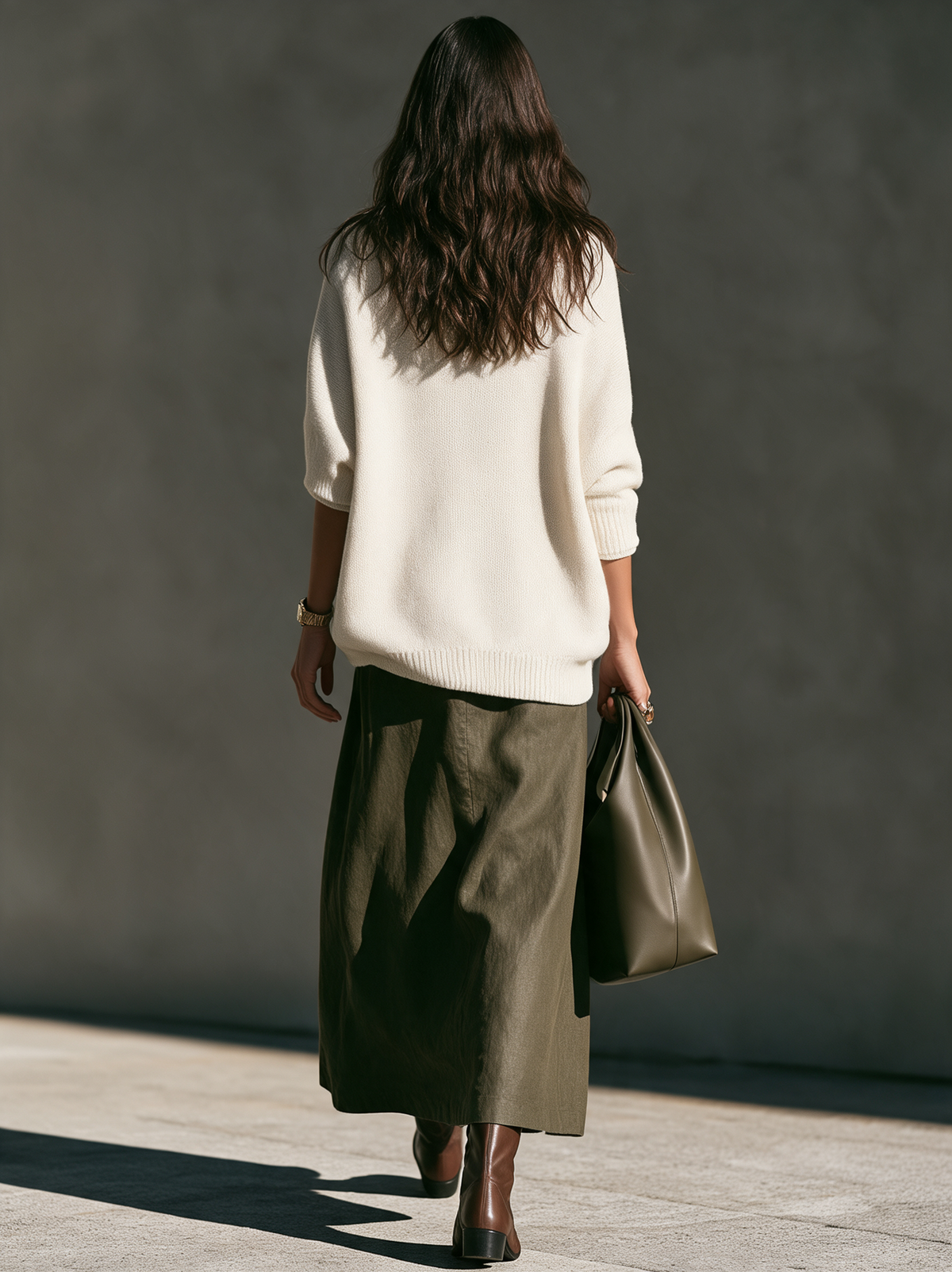 Women's Casual Army Green Cotton-Linen Maxi Skirt