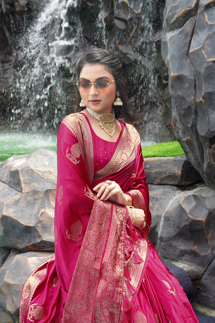 Pink Pure Sartin Silk Weaving With Rich Pallu And Fancy Border Saree