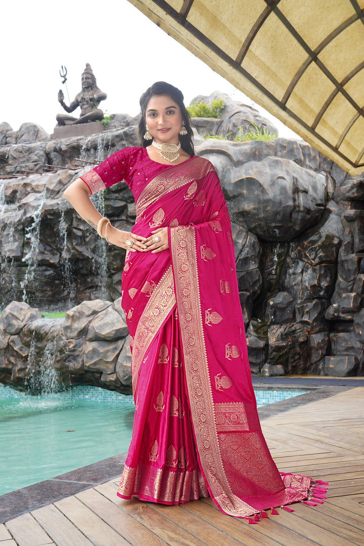 Pink Pure Sartin Silk Weaving With Rich Pallu And Fancy Border Saree