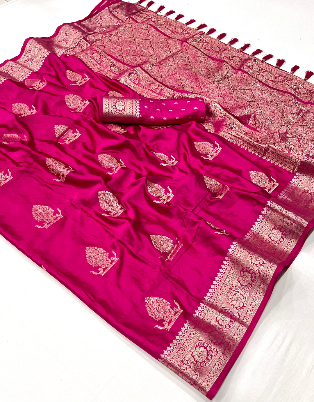 Pink Pure Sartin Silk Weaving With Rich Pallu And Fancy Border Saree