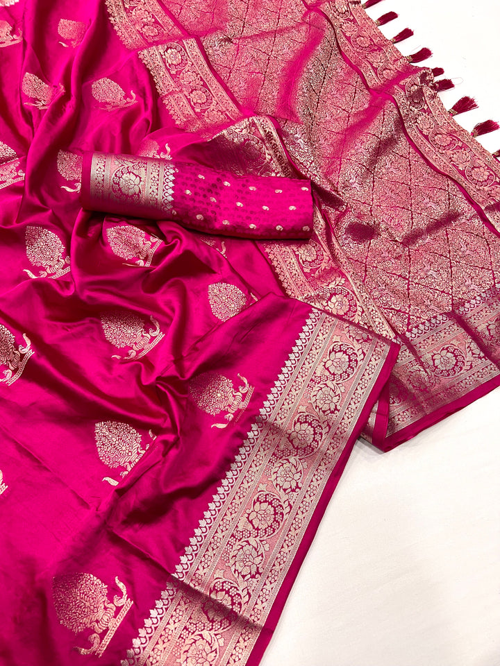 Pink Pure Sartin Silk Weaving With Rich Pallu And Fancy Border Saree