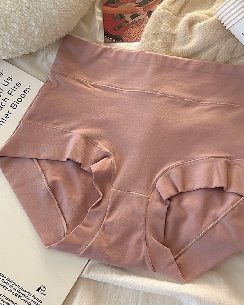 Women's Long Staple Cotton Solid Briefs High Waist Tummy Control Underwear  - By Qivii