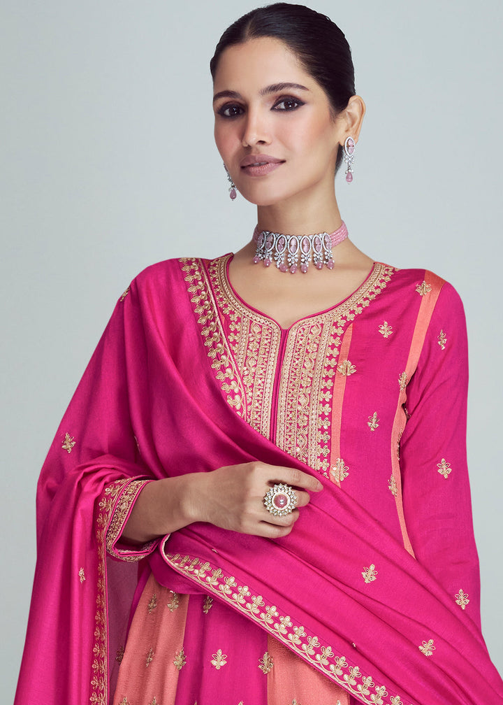 Shades Of Pink Embroidered Silk Salwar Suit By Qivii