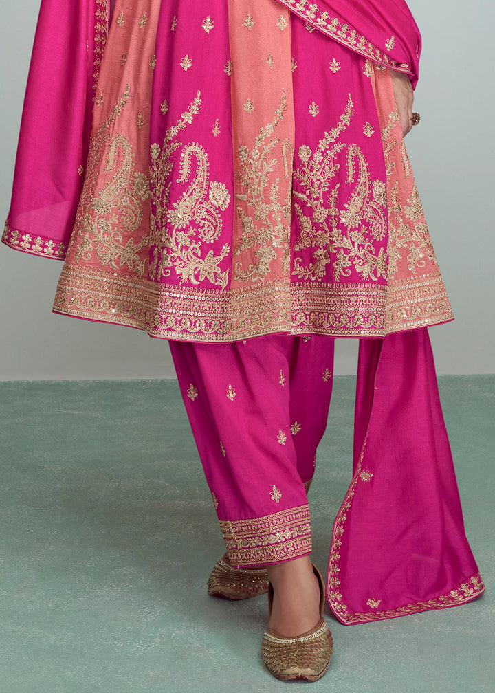 Shades Of Pink Embroidered Silk Salwar Suit By Qivii