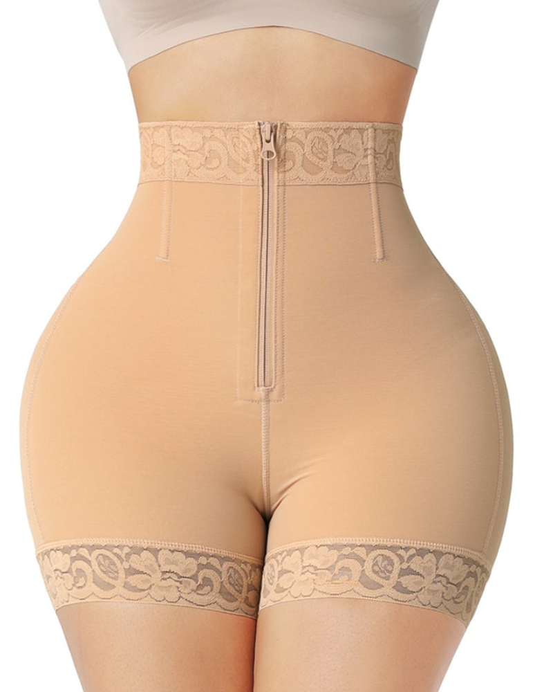 Shapshe® Mid Waist Tummy Control Front Zipper High Compression Butt Lifter Shaper Fajas Shorts  - By Qivii