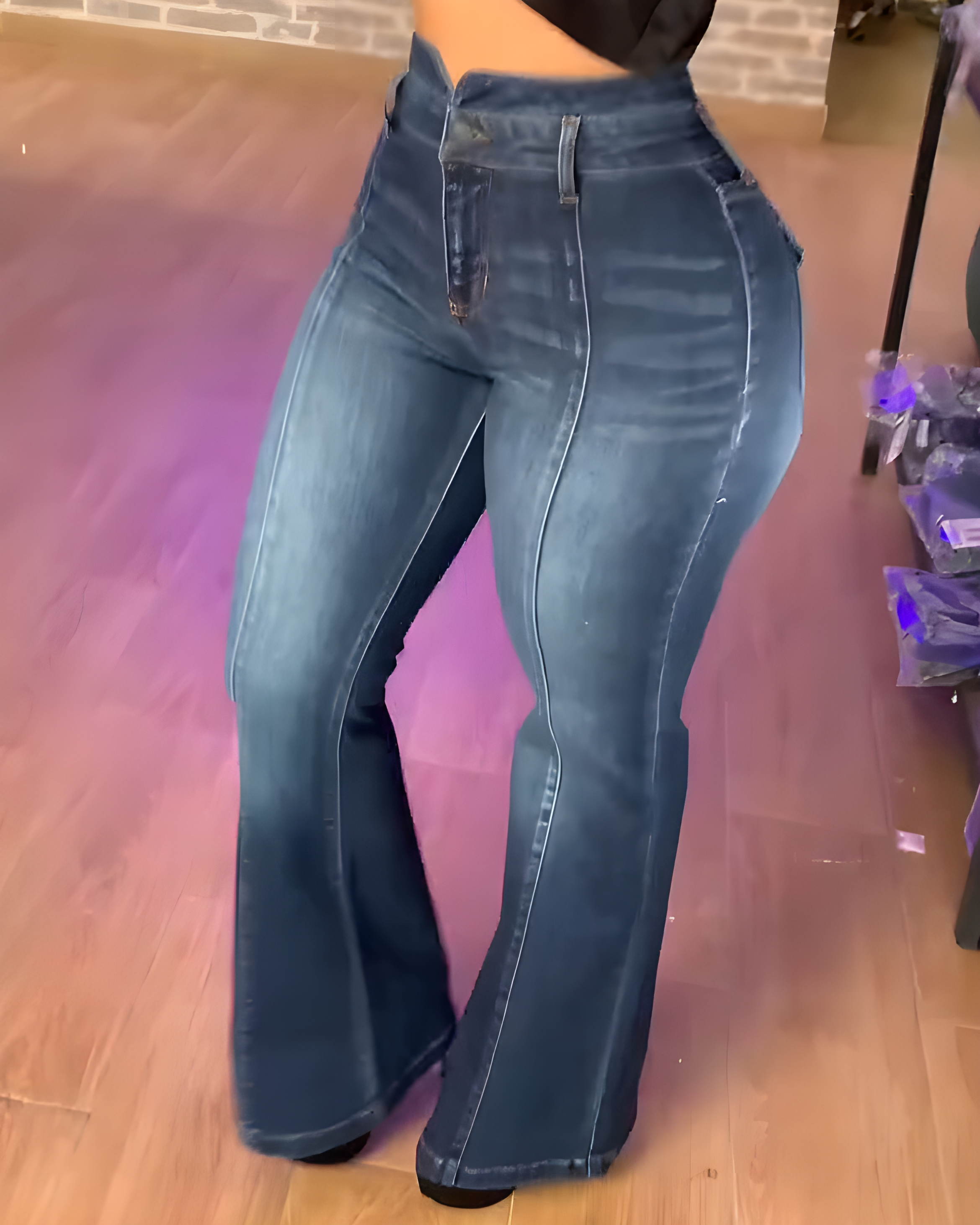 Shapshe® Trendy High Rise Washed Flared Denim with Tonal Stitching  - By Qivii