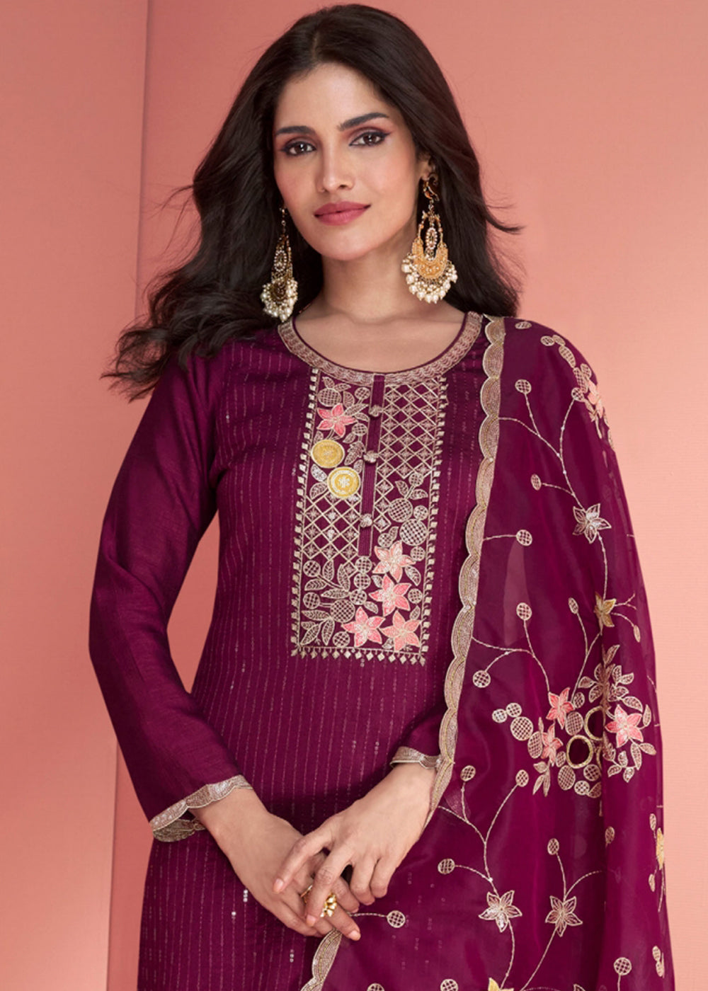 Jam Purple Embroidered Silk Salwar Suit