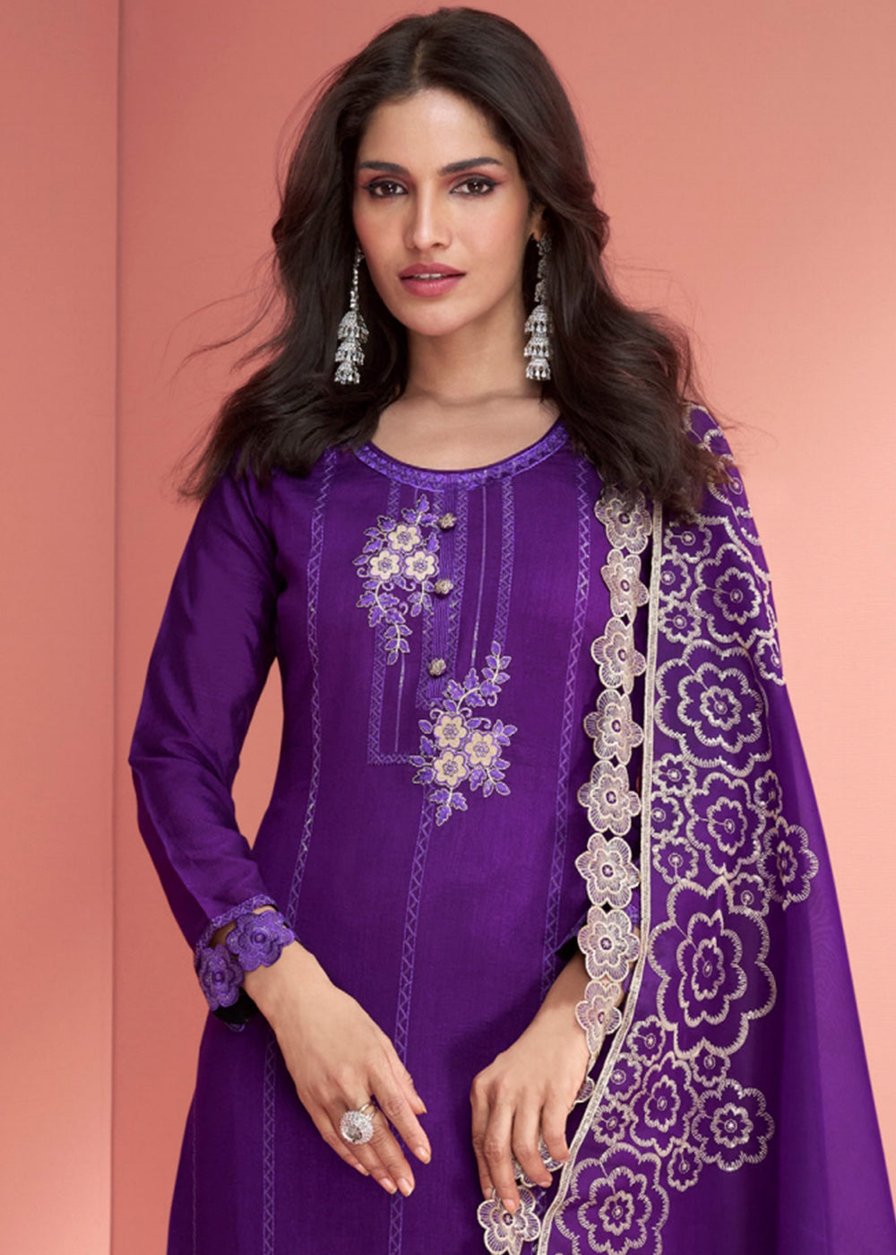 Violet Purple Purple Embroidered Silk Salwar Suit