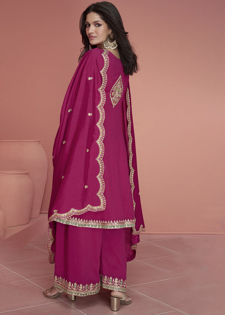 Magenta Pink Embroidered Plazzo Suit By Qivii