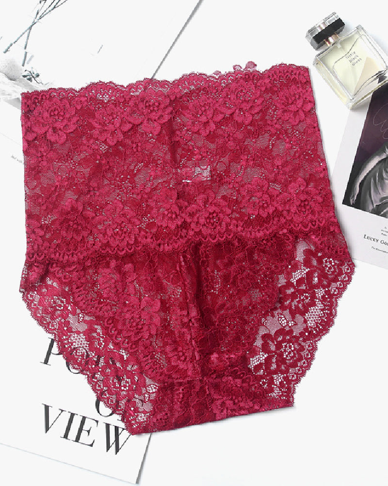 Women's Sexy High Waist Lace High Elasticity Breathable Slim Panties  - By Qivii