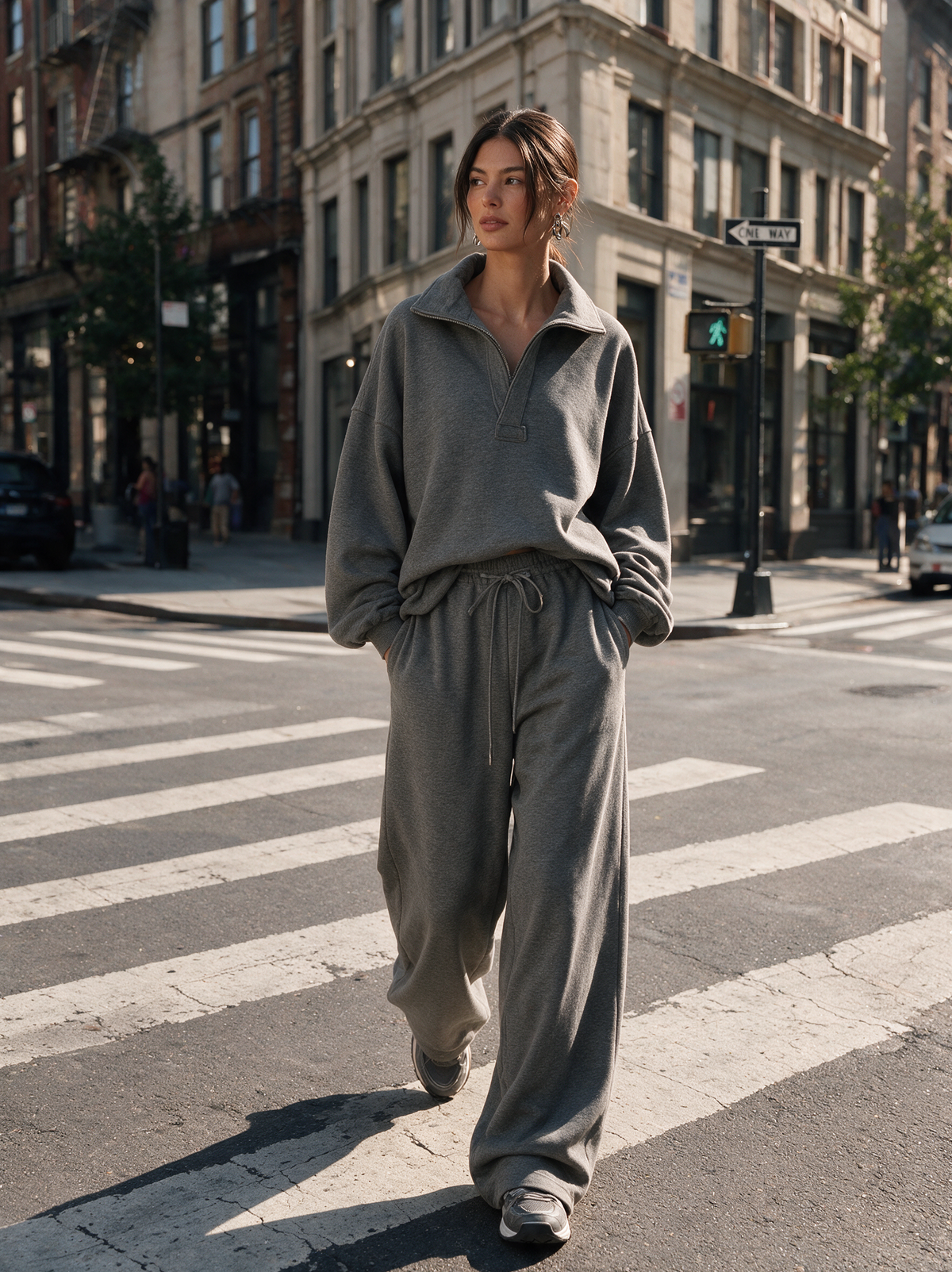 Women's Half‑Zip Collar Oversized Sweatshirt & Wide‑Leg Sweatpants Set MDZ0743I9R
