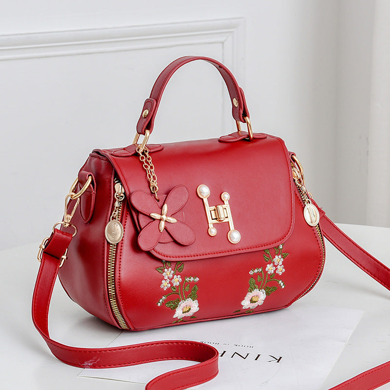 Women's Elegant Embroidered Flap Bucket Bag – Stylish Convertible Crossbody Shoulder Bag