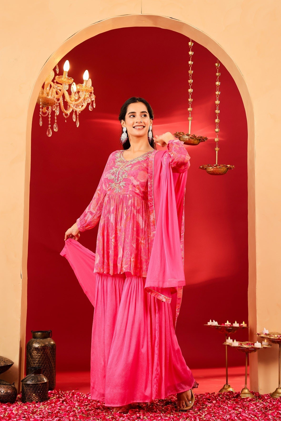 Ragavi Gulabi Glow Chinon Sharara Set