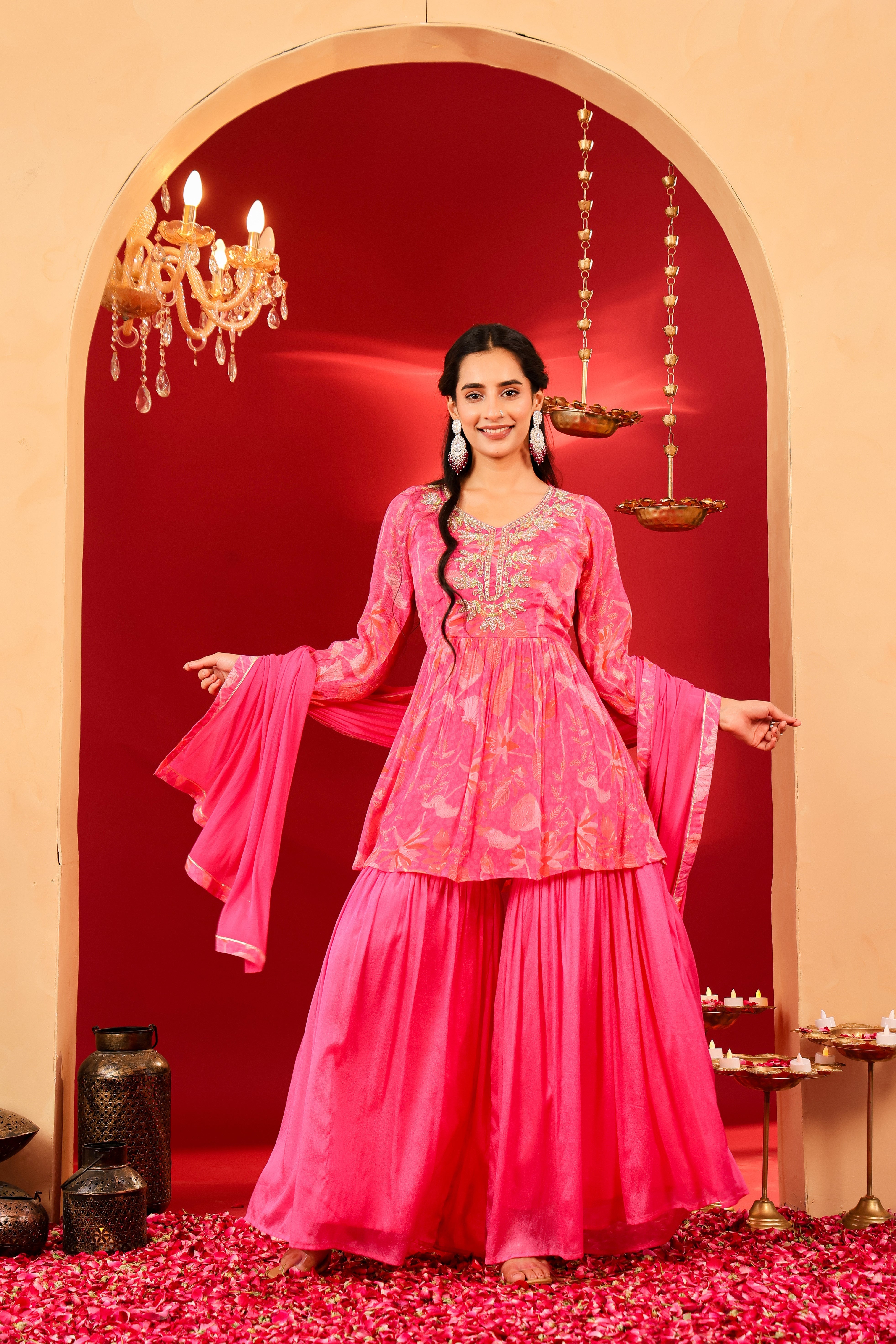 Ragavi Gulabi Glow Chinon Sharara Set