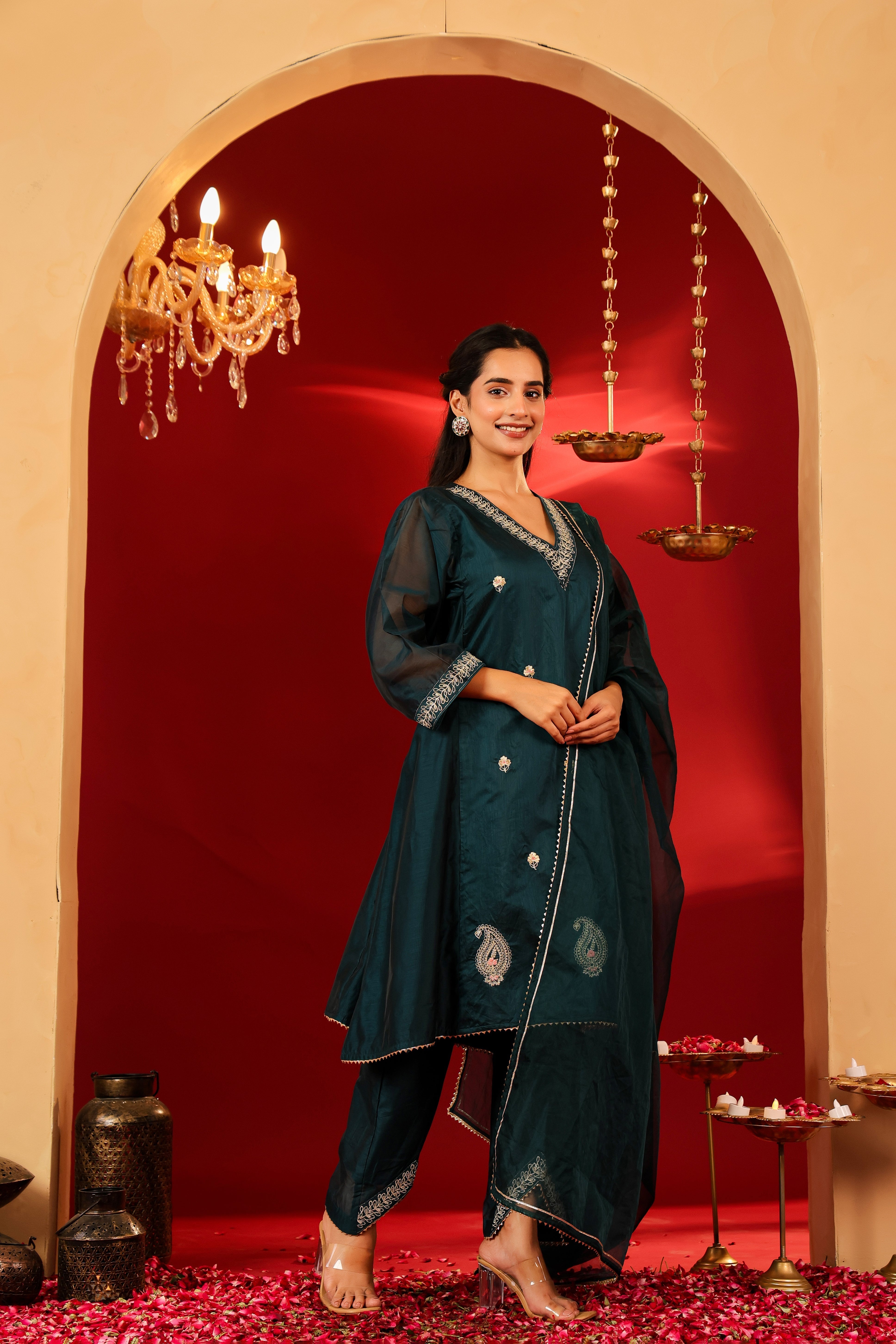Ragavi Dark Teal Chanderi Kurta Set
