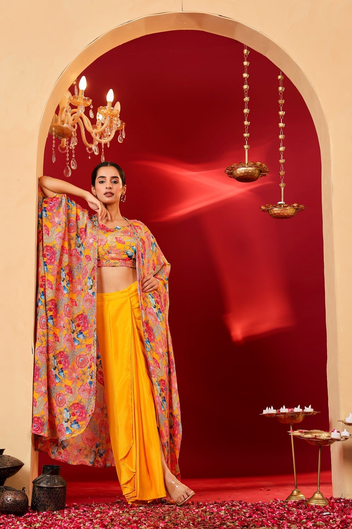 Ragavi Sunlit Bloom Yellow Drape Set