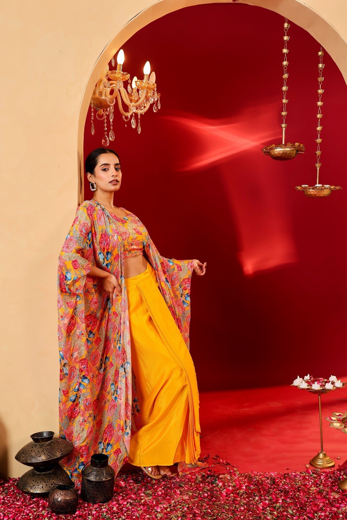 Ragavi Sunlit Bloom Yellow Drape Set