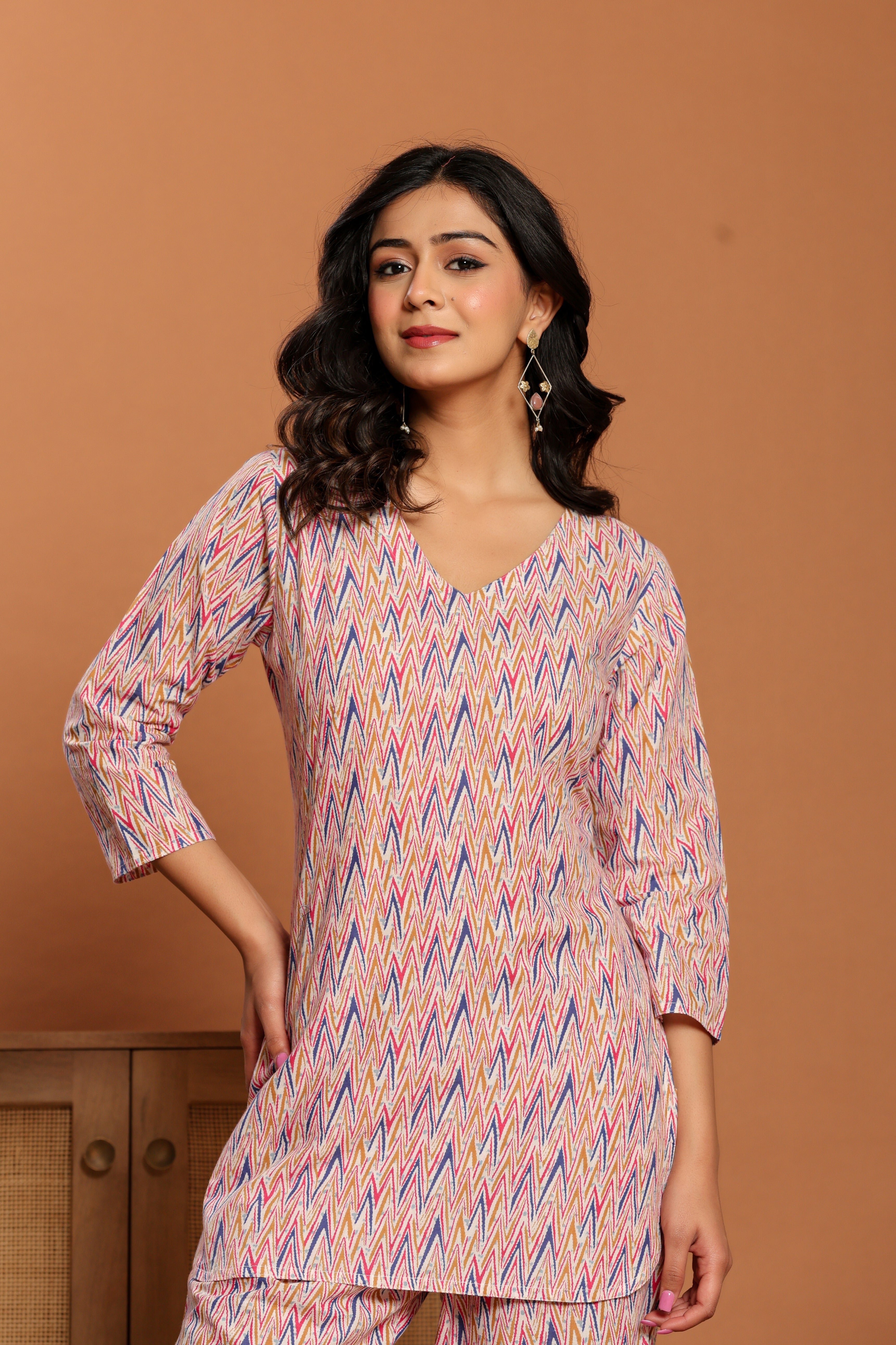 Pink Printed Cotton Coord Set - qivii