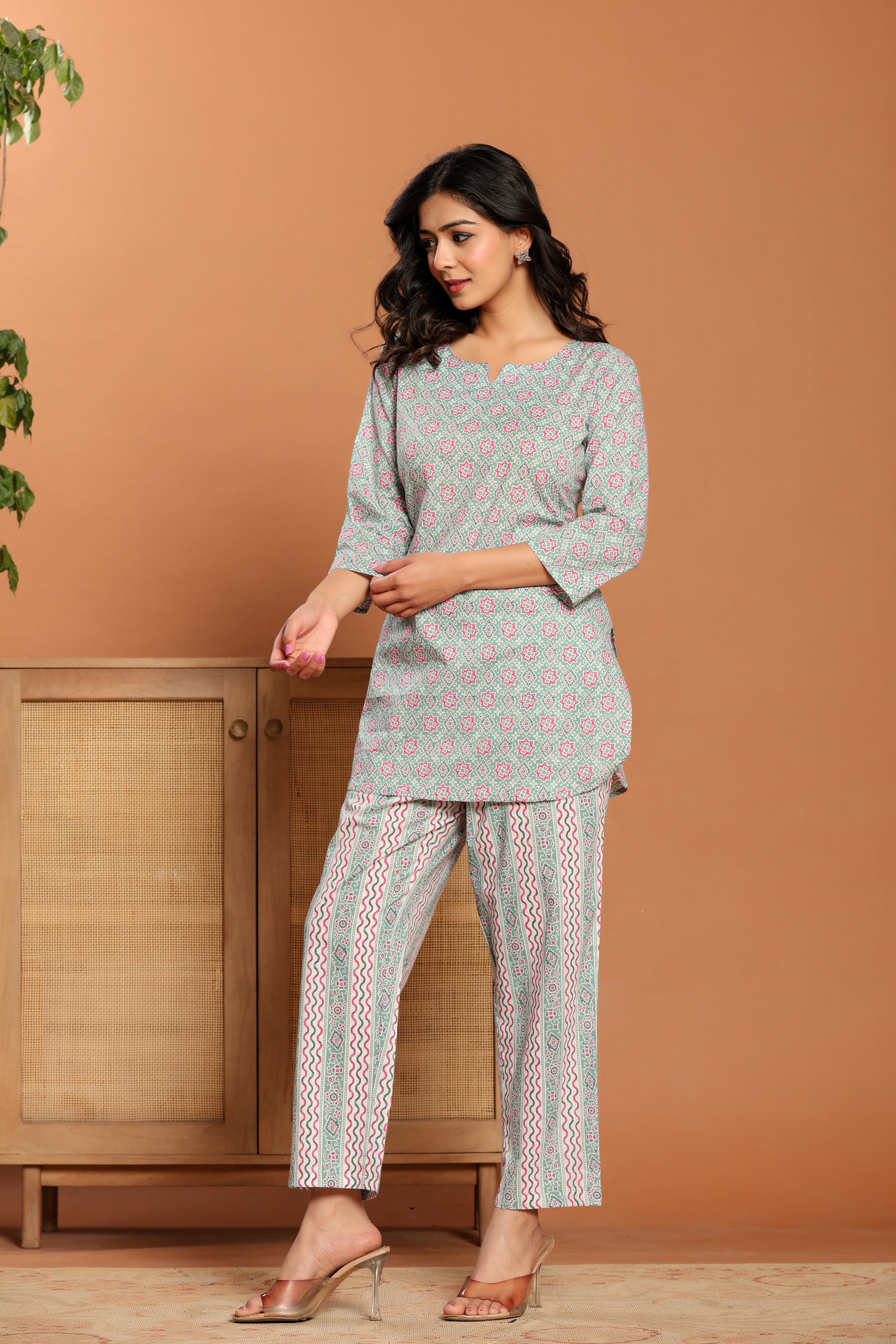 Green Printed Cotton Co- Ord Set