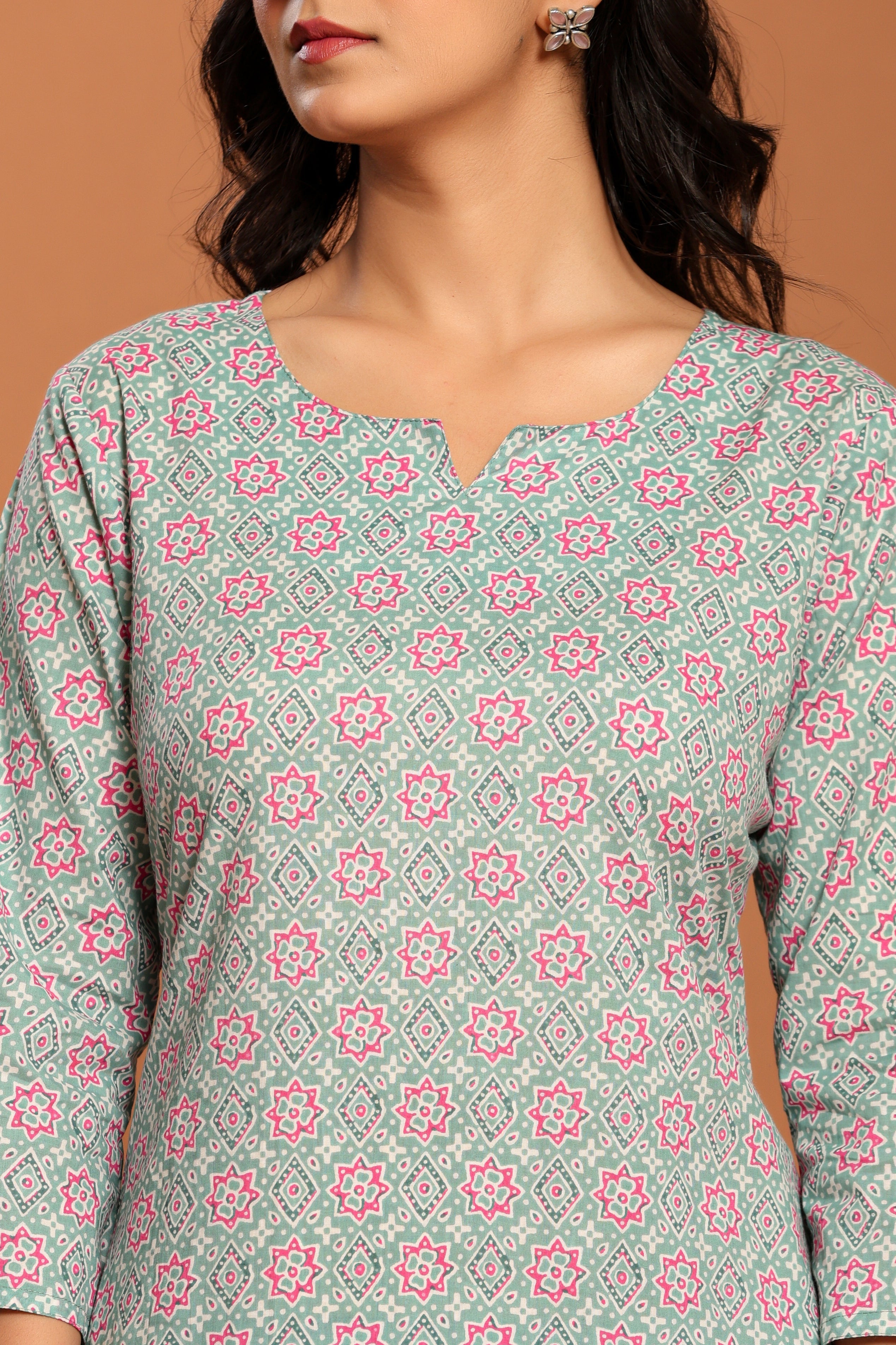 Green Printed Cotton Coord Set - qivii