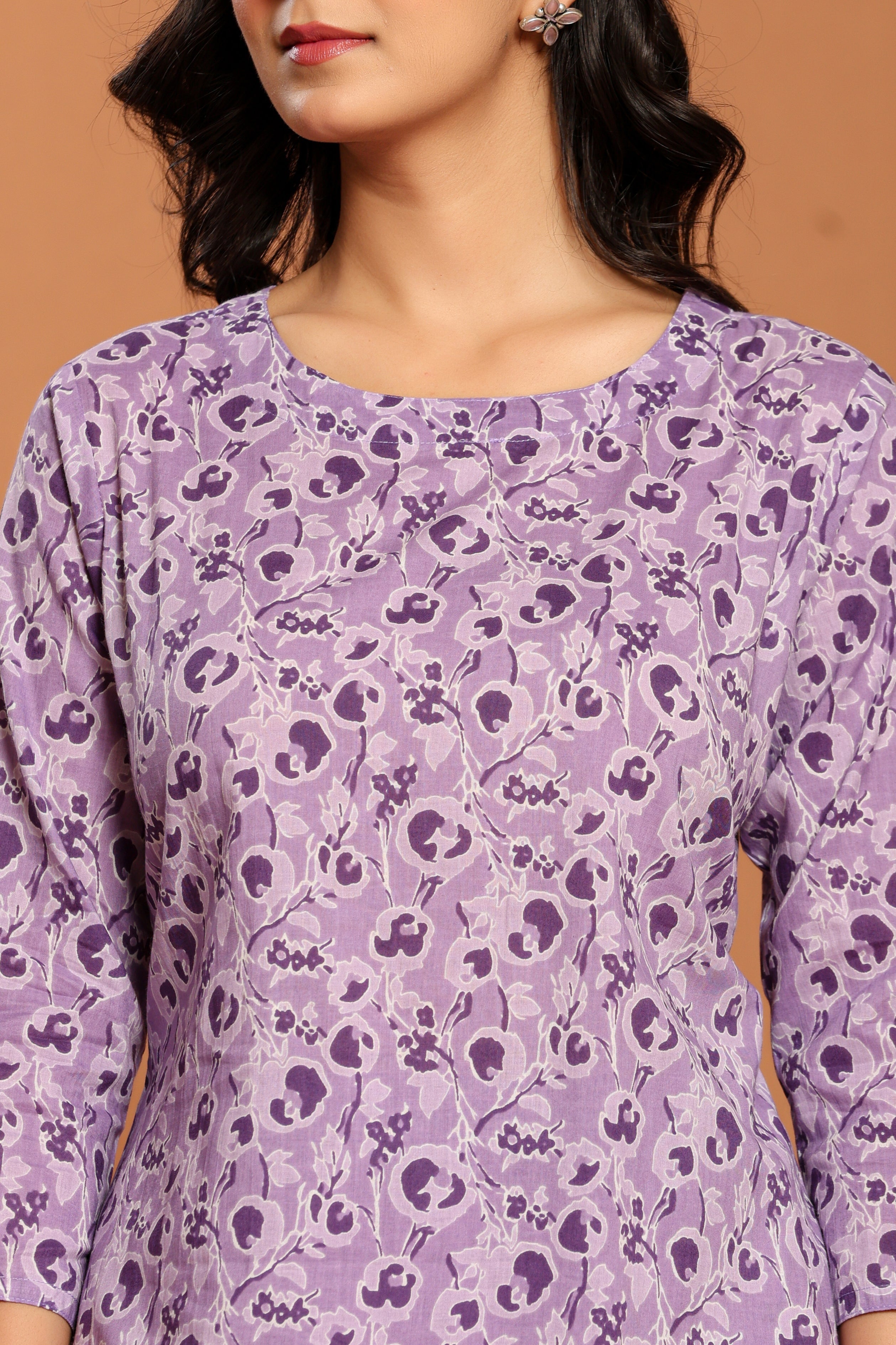 Purple Printed Cotton Coord Set - qivii