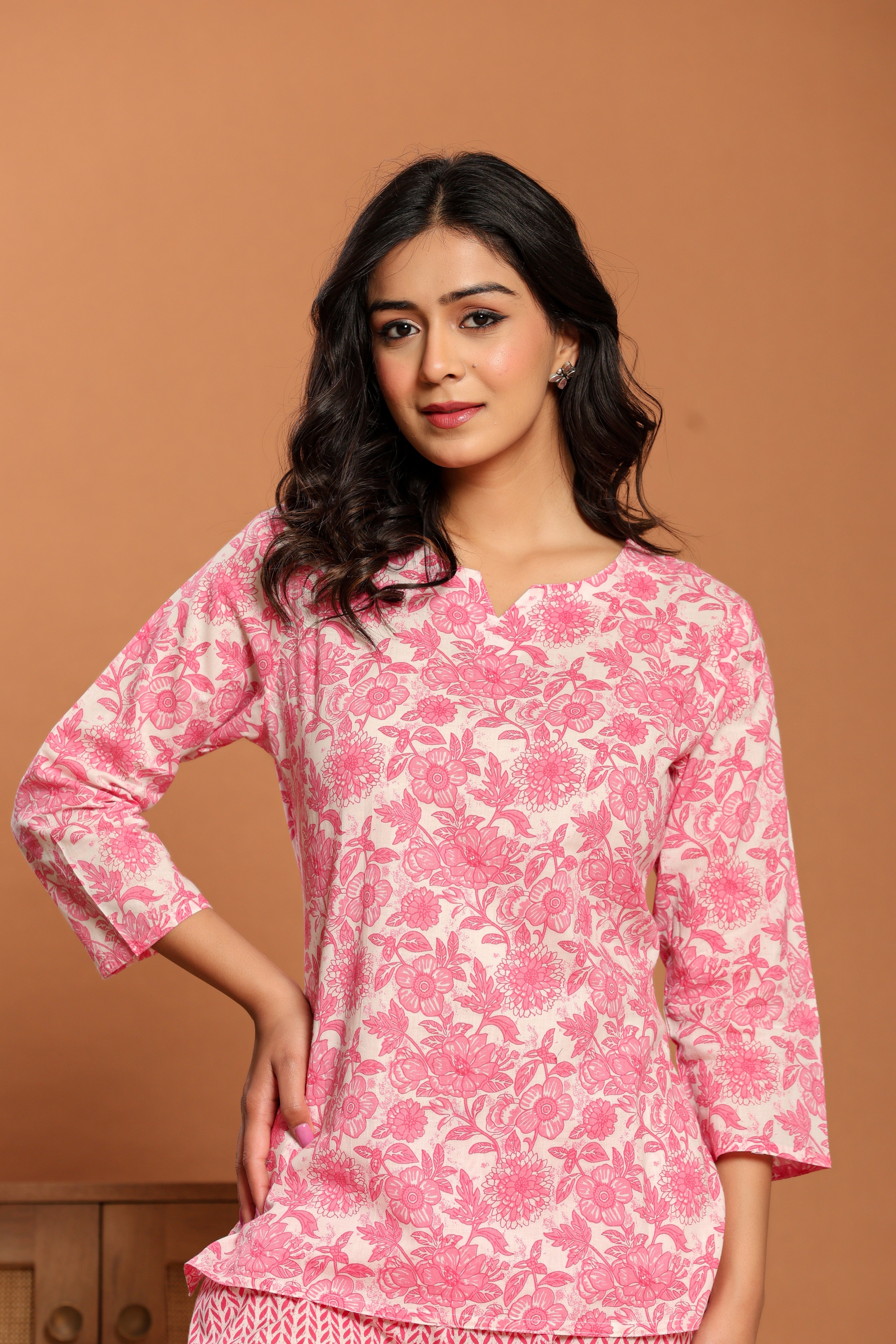 Pink Printed Cotton Coord Set - qivii