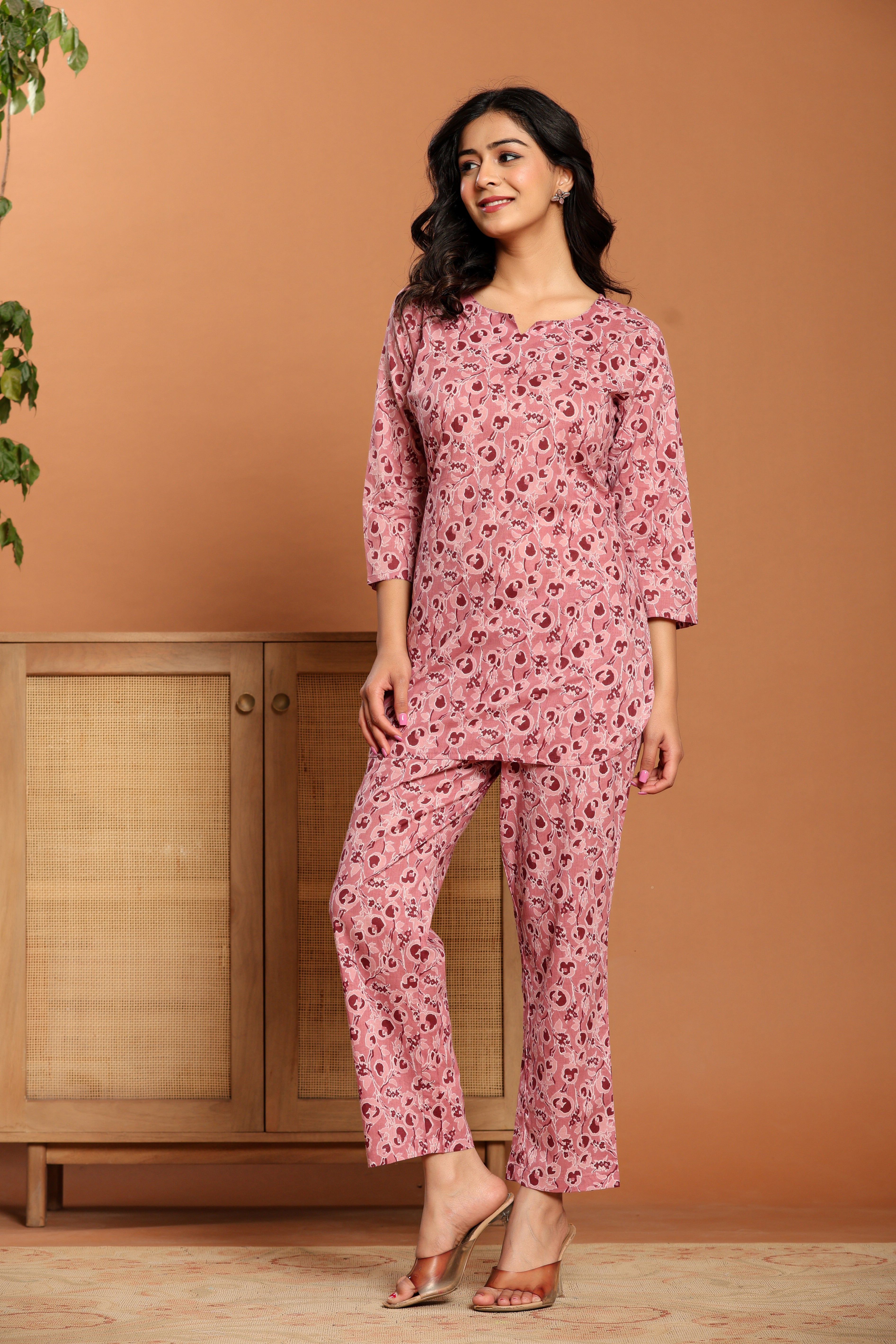 Pink Printed Cotton Co- Ord Set