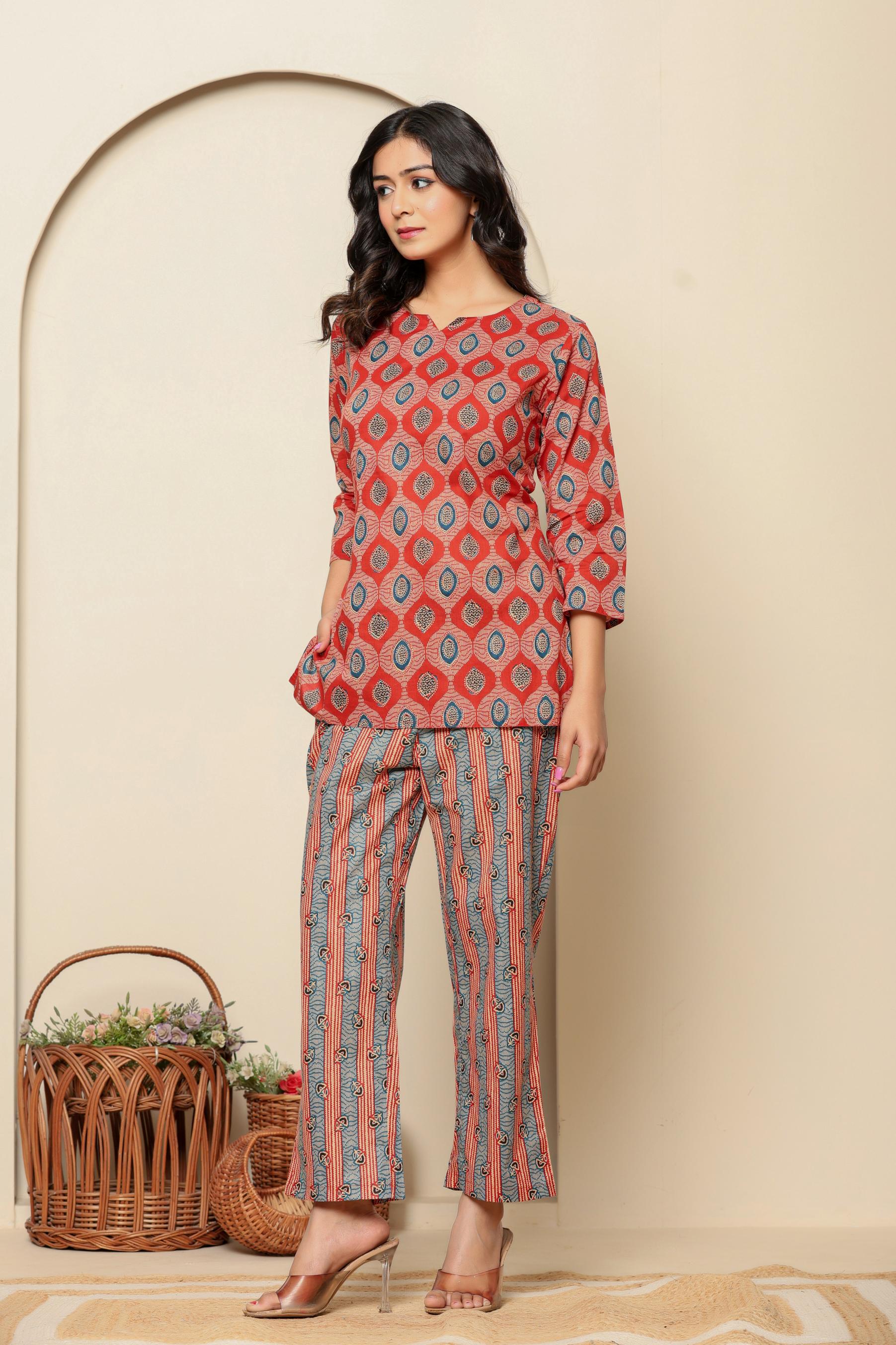 Red Printed Cotton Co- Ord Set