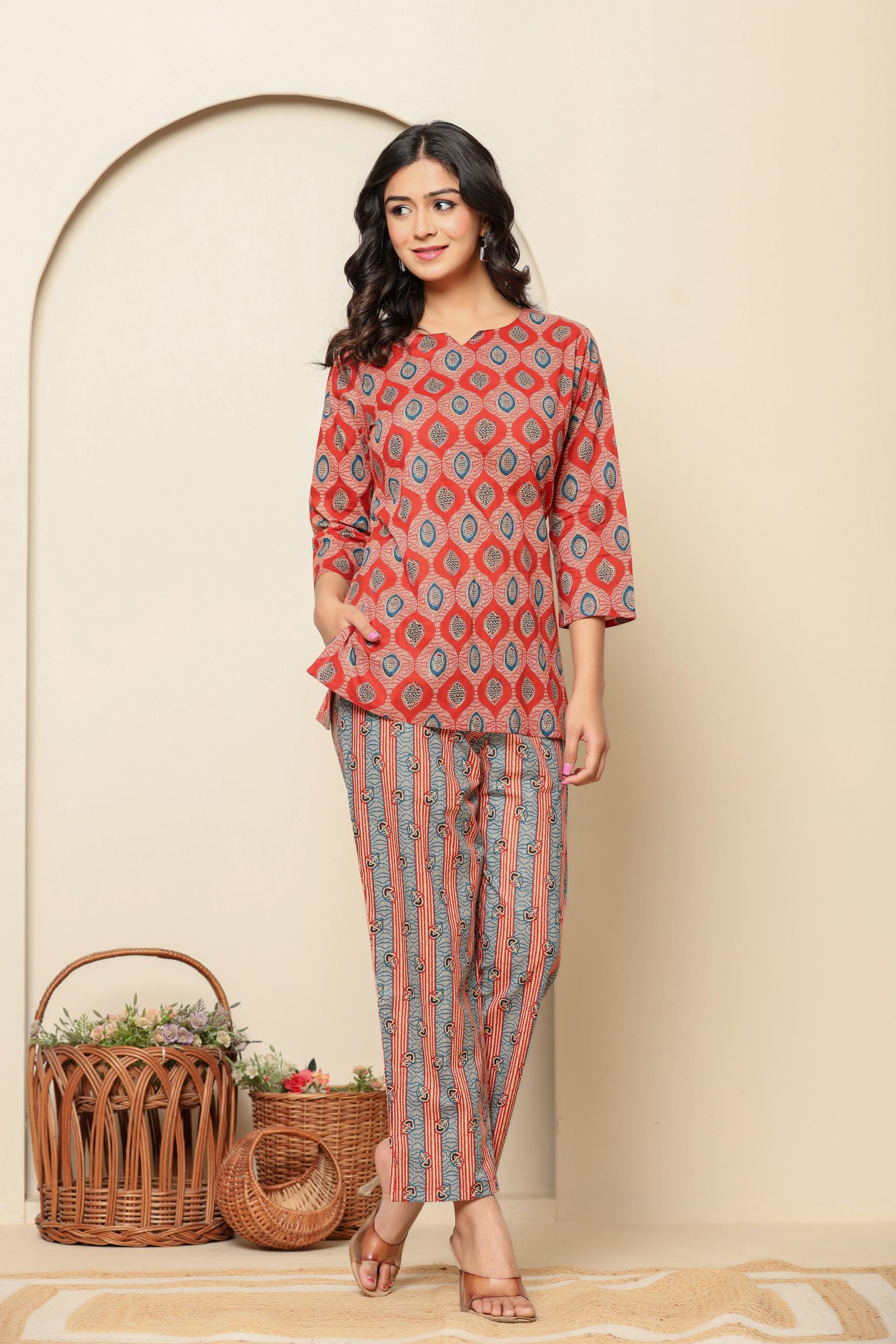 Red Printed Cotton Co- Ord Set