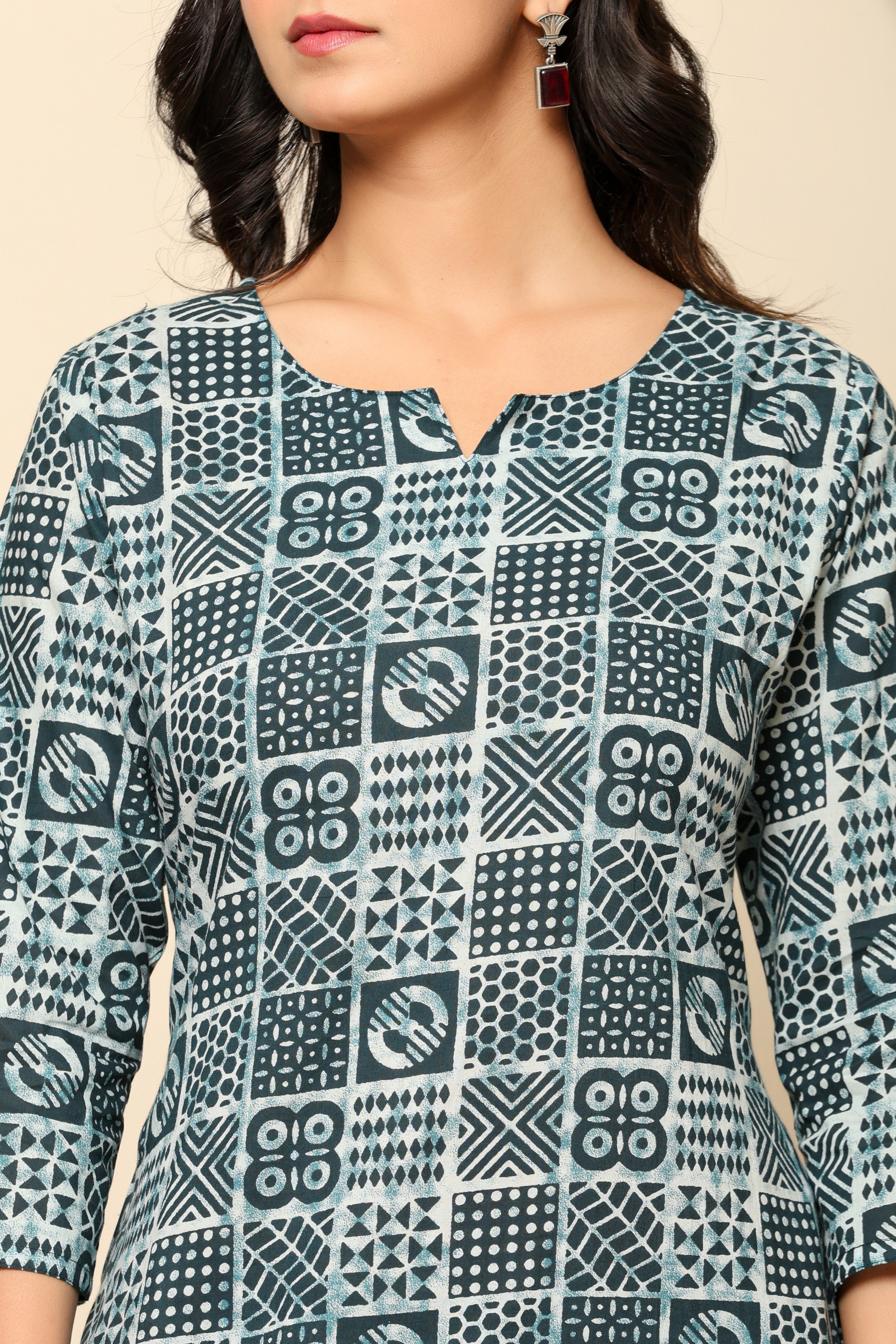 Blue Printed Cotton Coord Set - qivii