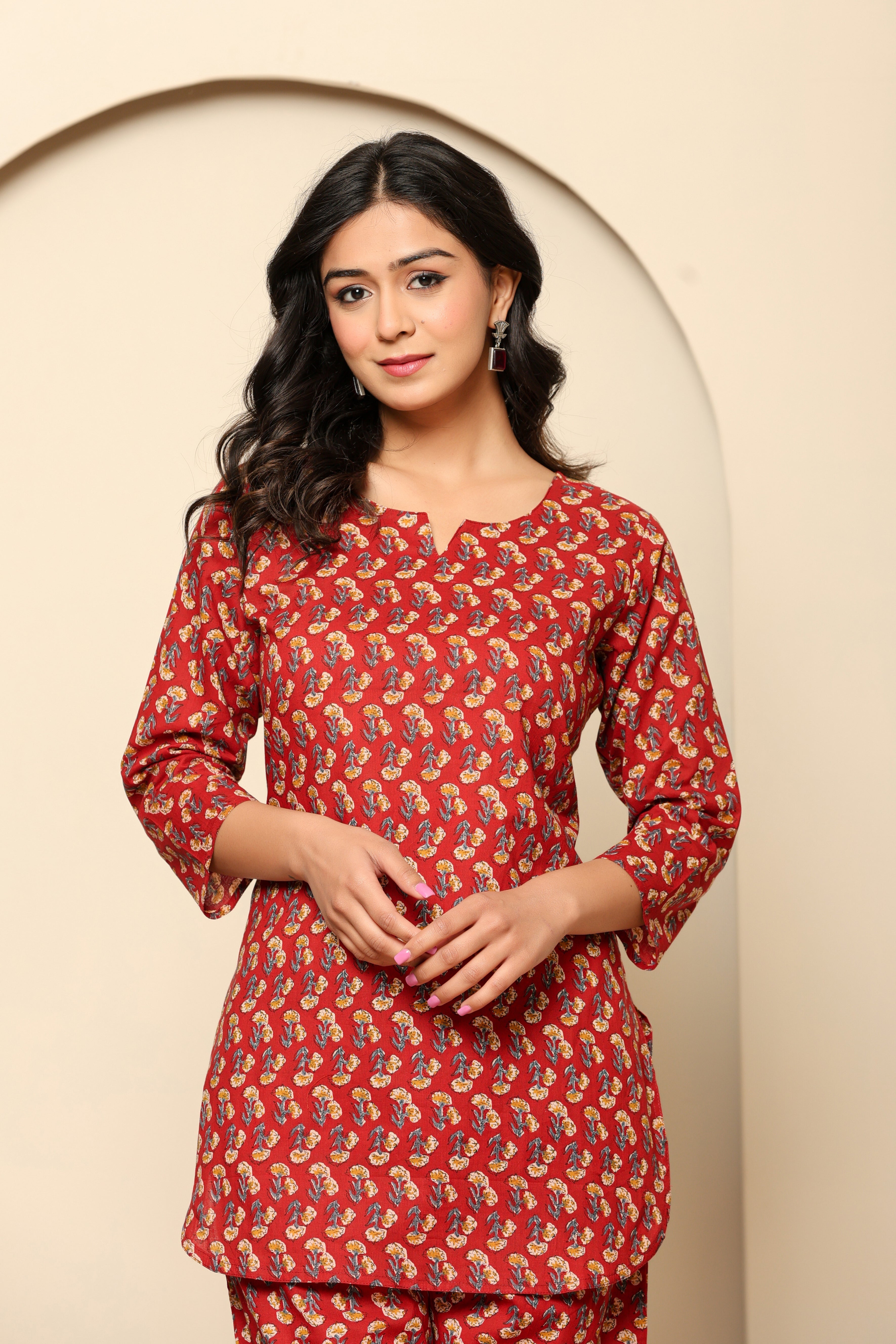 Red Printed Cotton Co- Ord Set