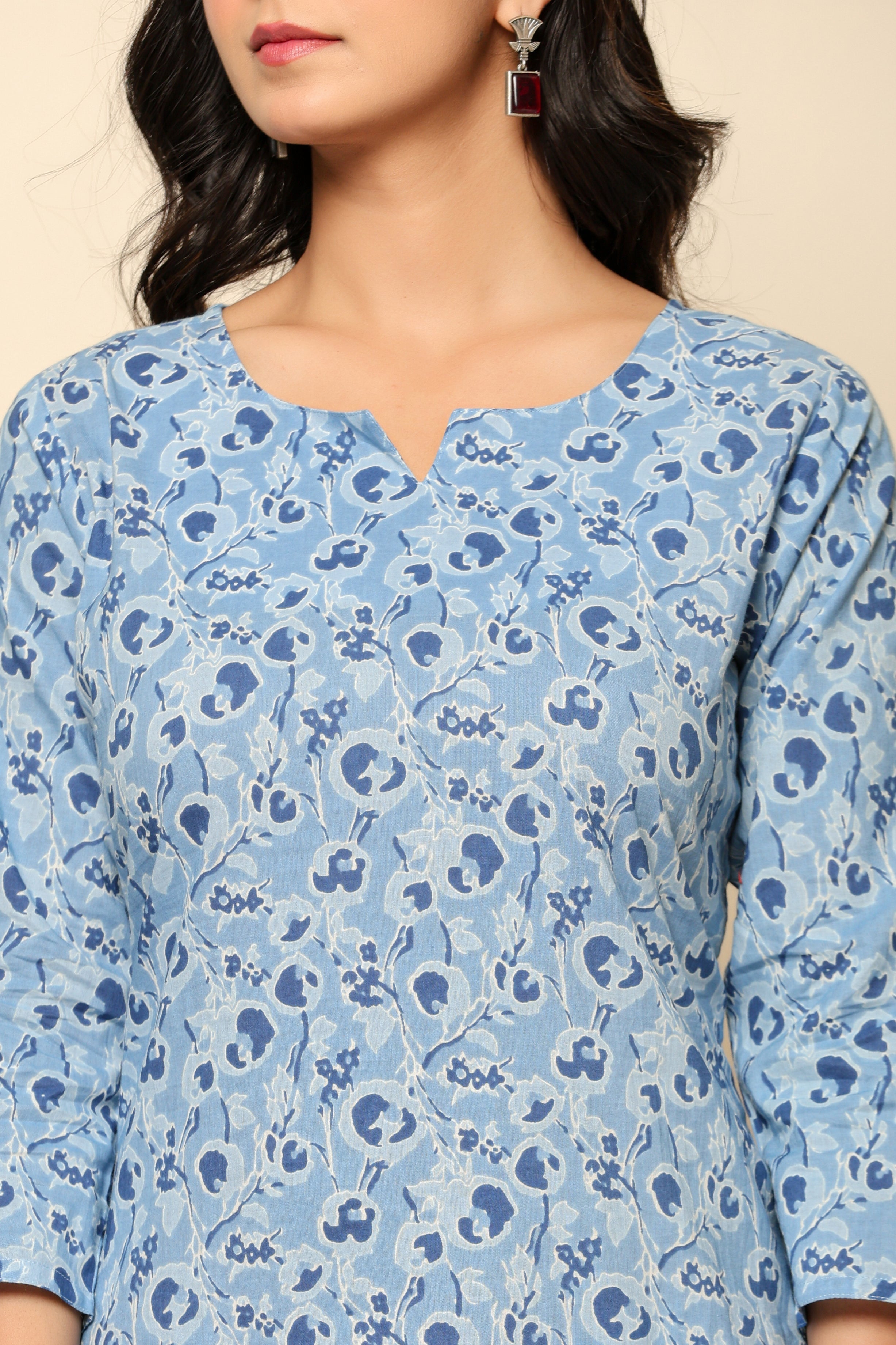 Blue Printed Cotton Coord Set - qivii