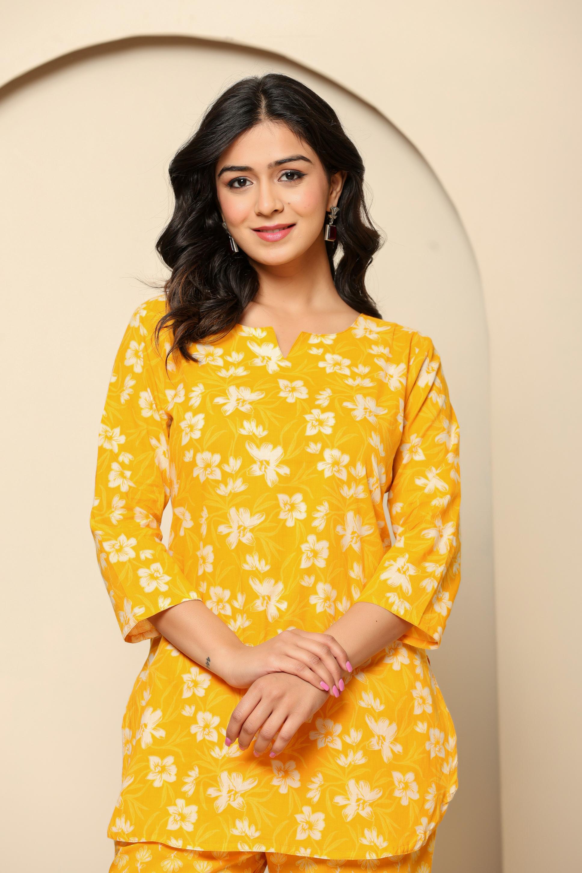 Yellow Printed Cotton Co- Ord Set