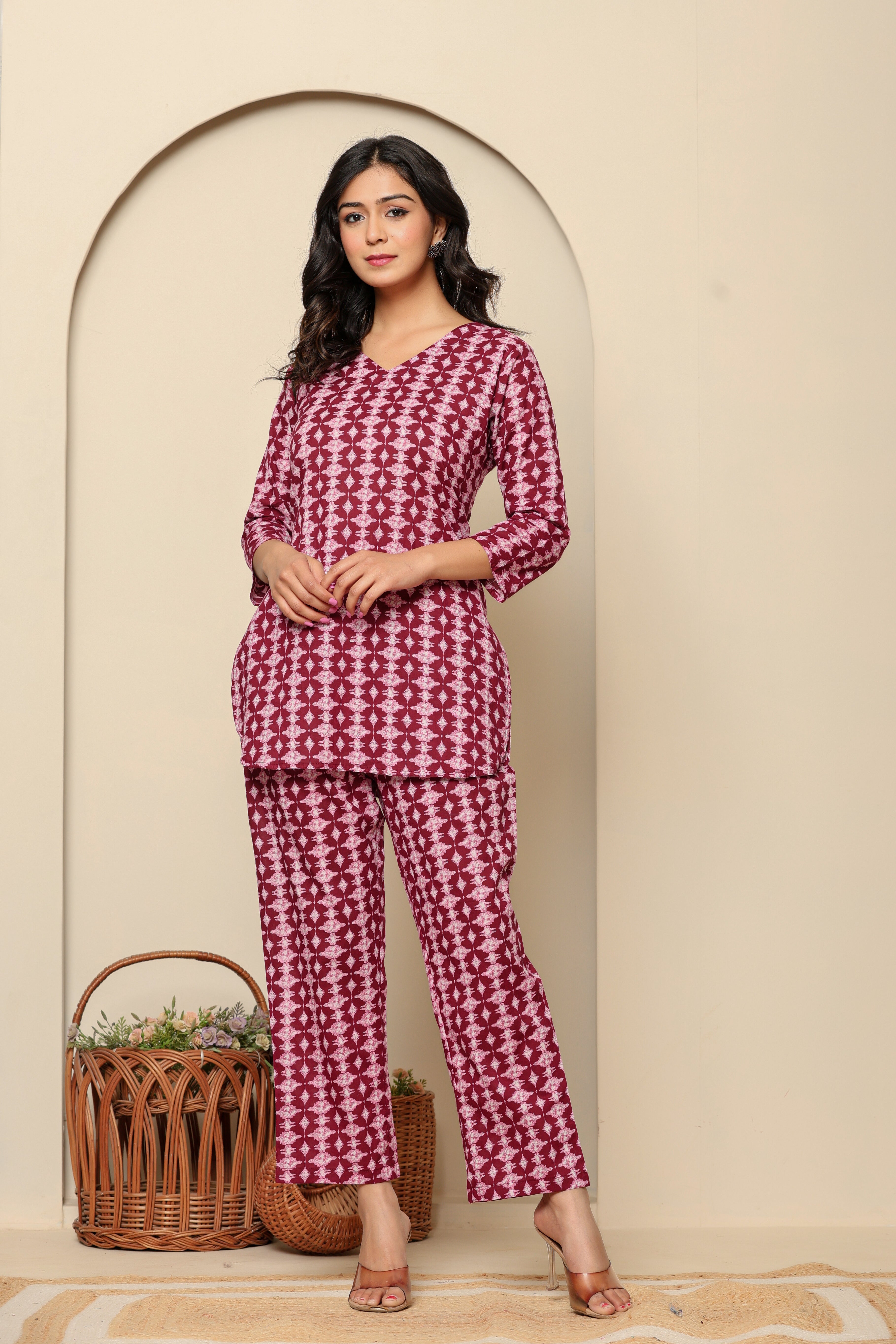 Pink Printed Cotton Co- Ord Set