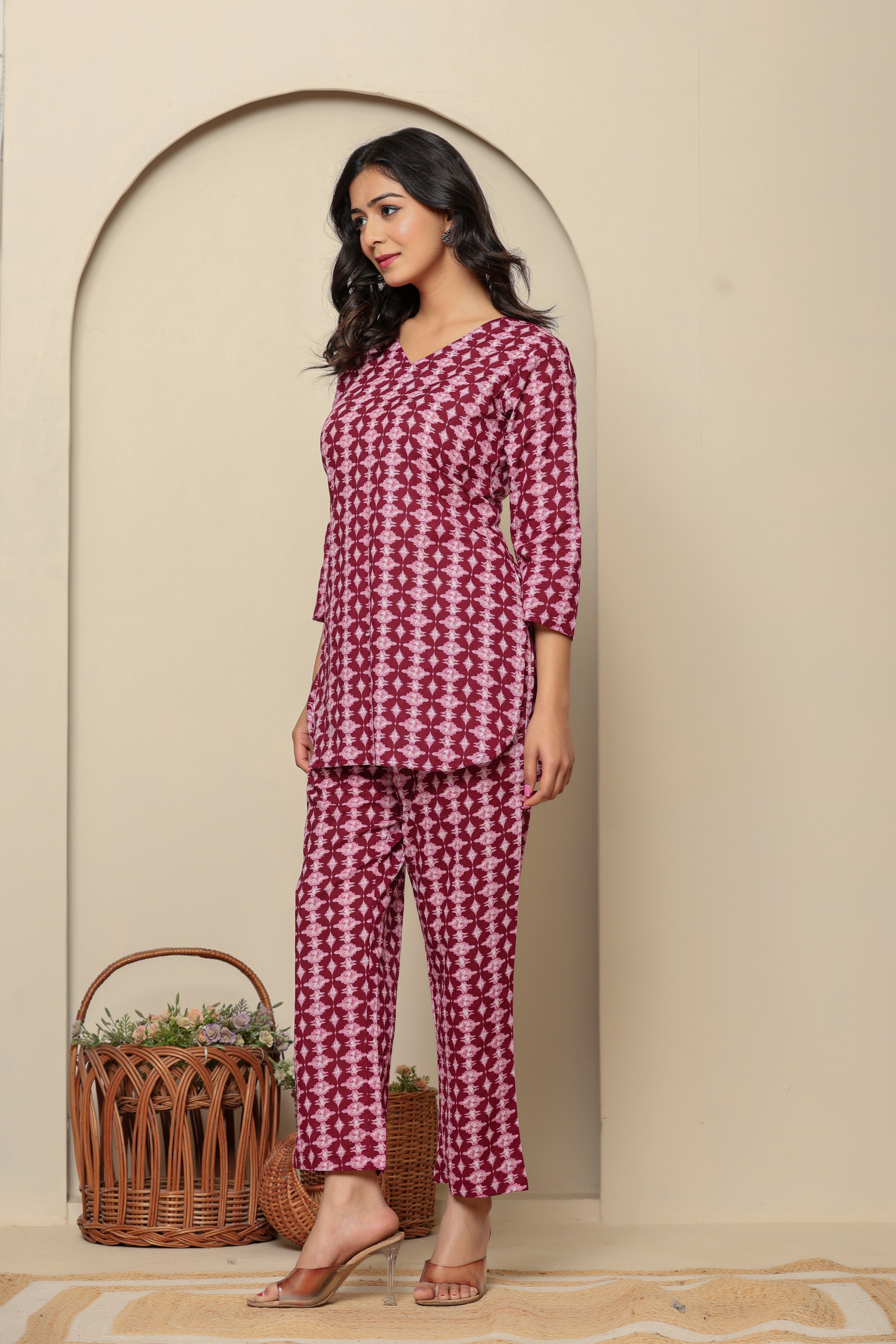 Pink Printed Cotton Co- Ord Set