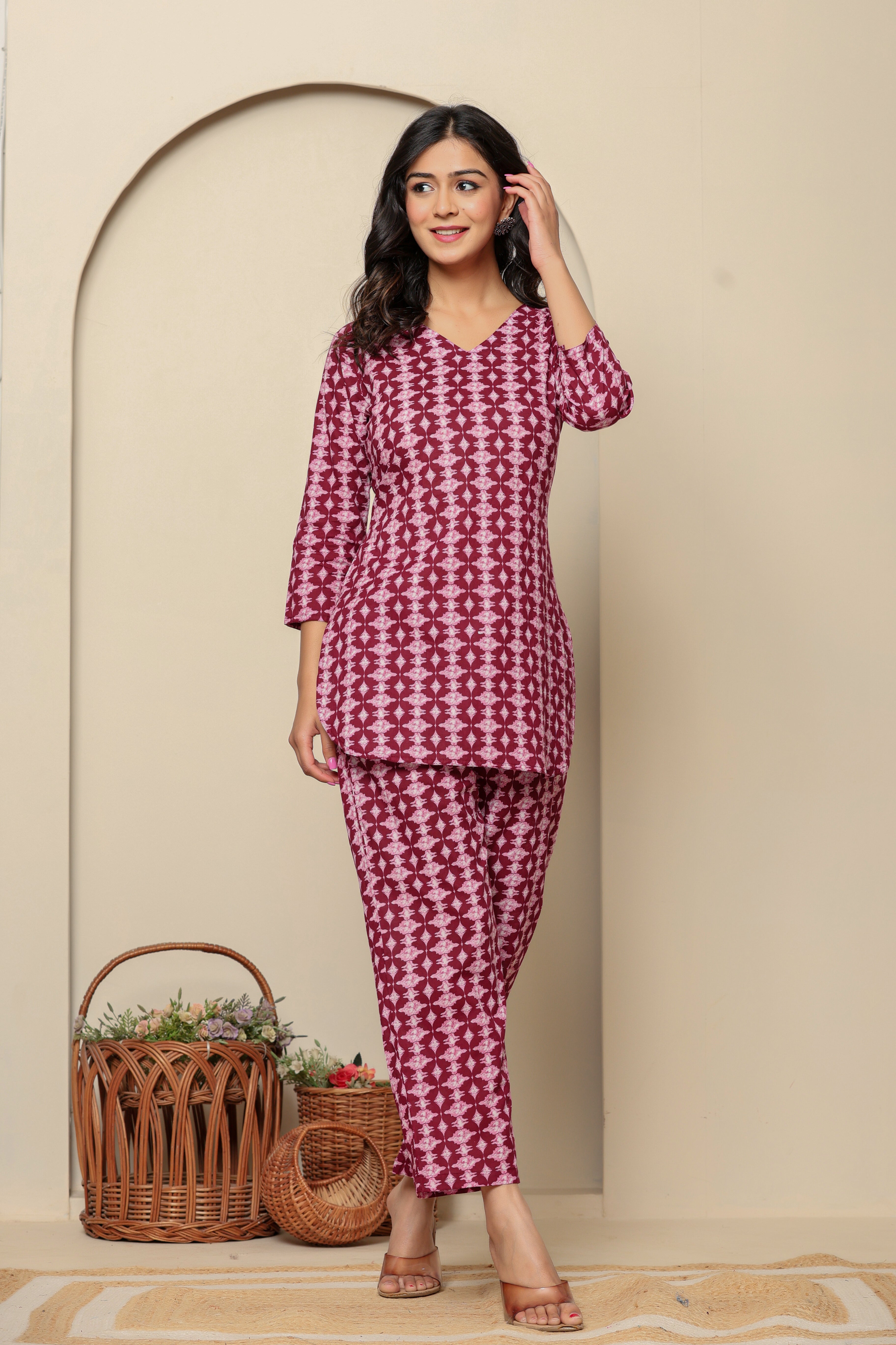 Pink Printed Cotton Co- Ord Set