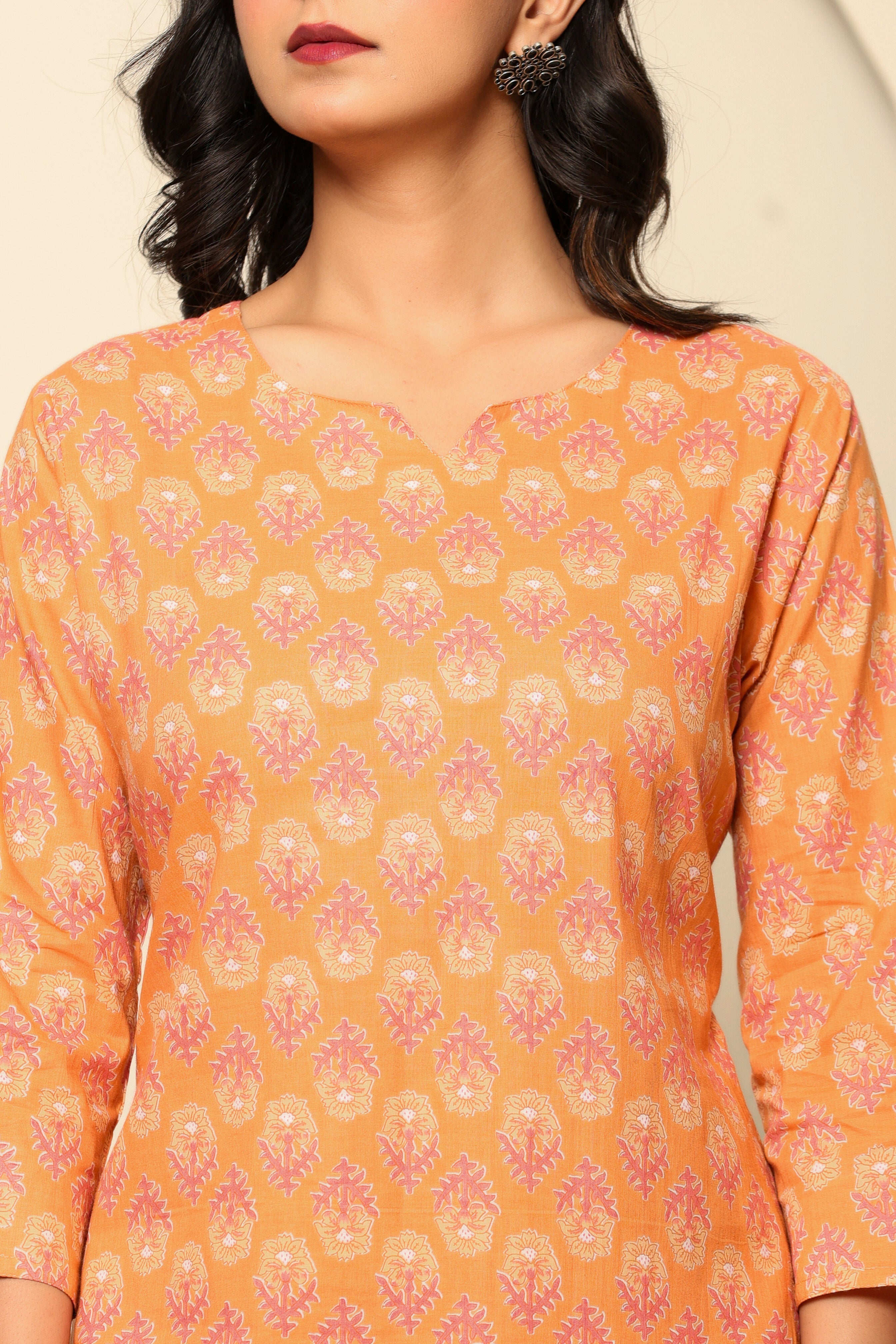 Peach Printed Cotton Co- Ord Set