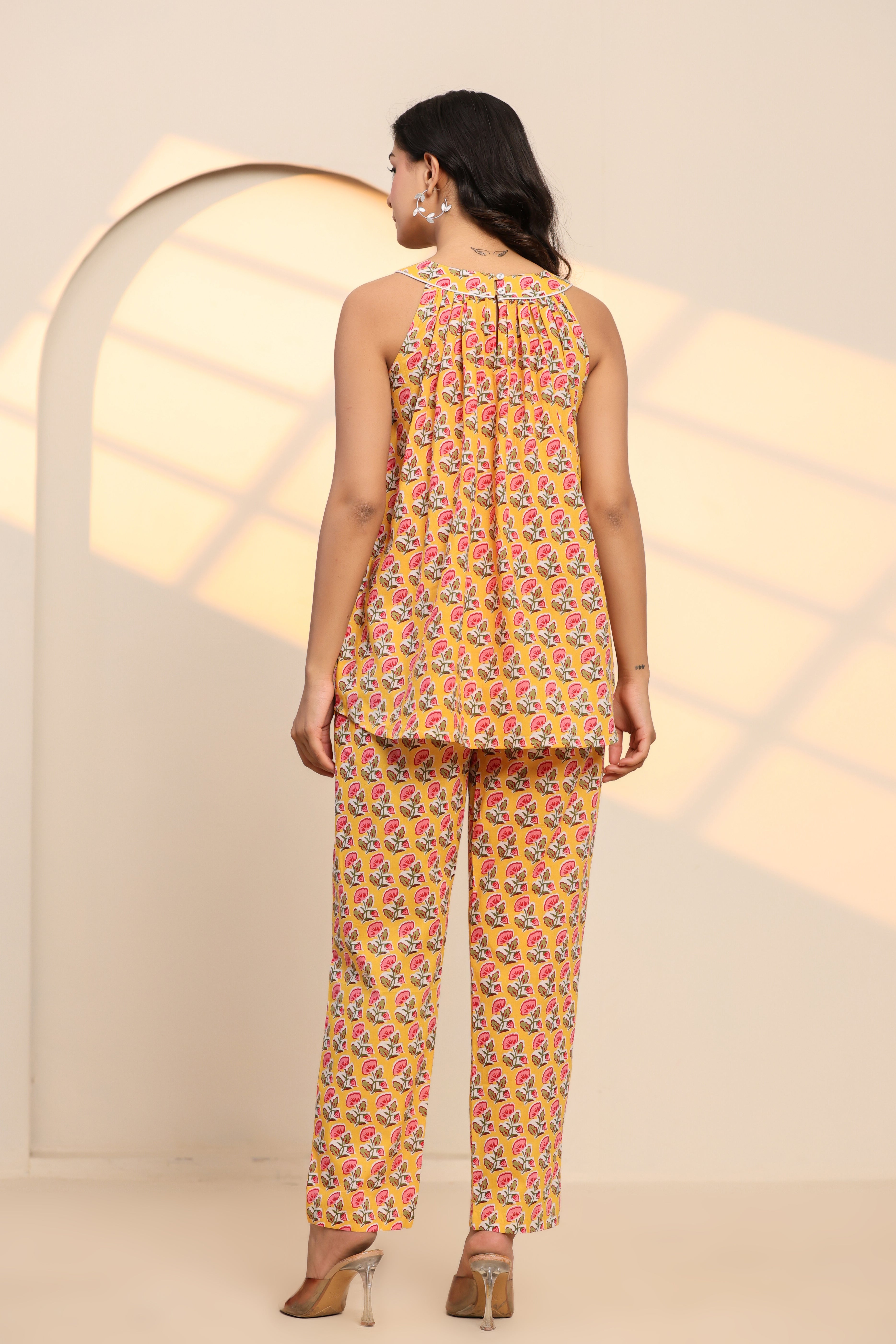 Radiant Yellow Cotton Hand Block Printed Co- Ord Set  - By Ragavi - qivii