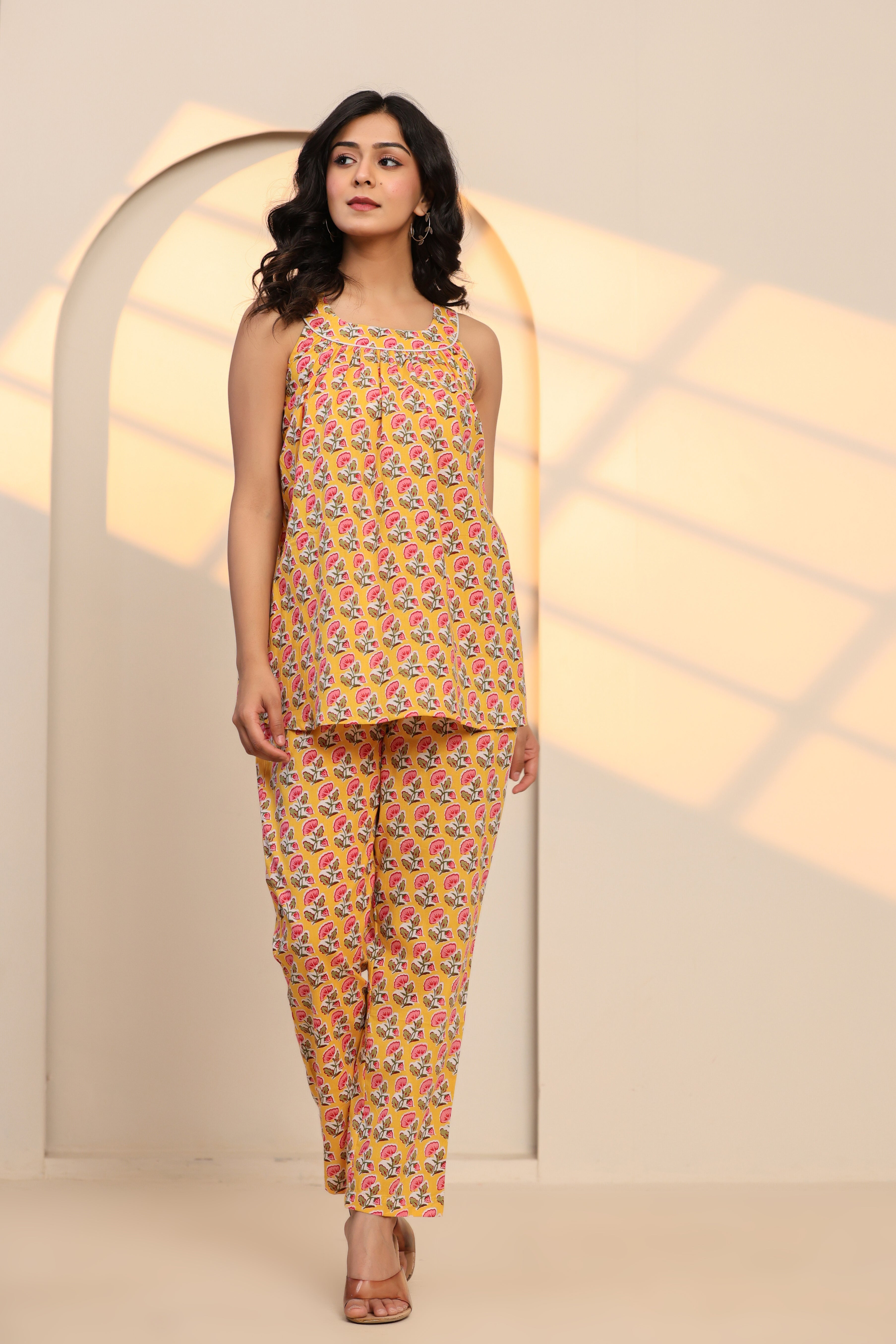 Radiant Yellow Cotton Hand Block Printed Co- Ord Set  - By Ragavi - qivii