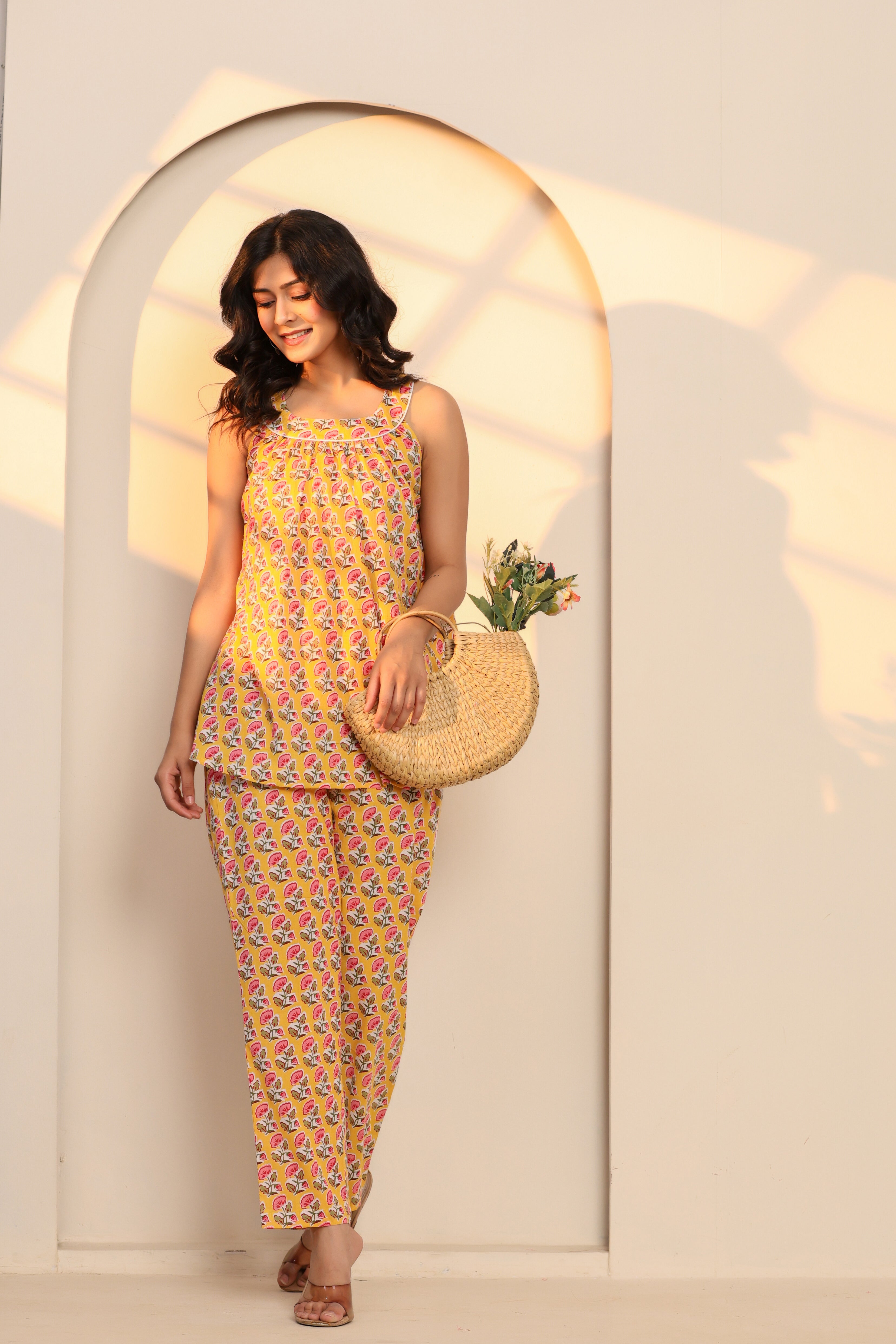 Radiant Yellow Cotton Hand Block Printed Co- Ord Set  - By Ragavi - qivii