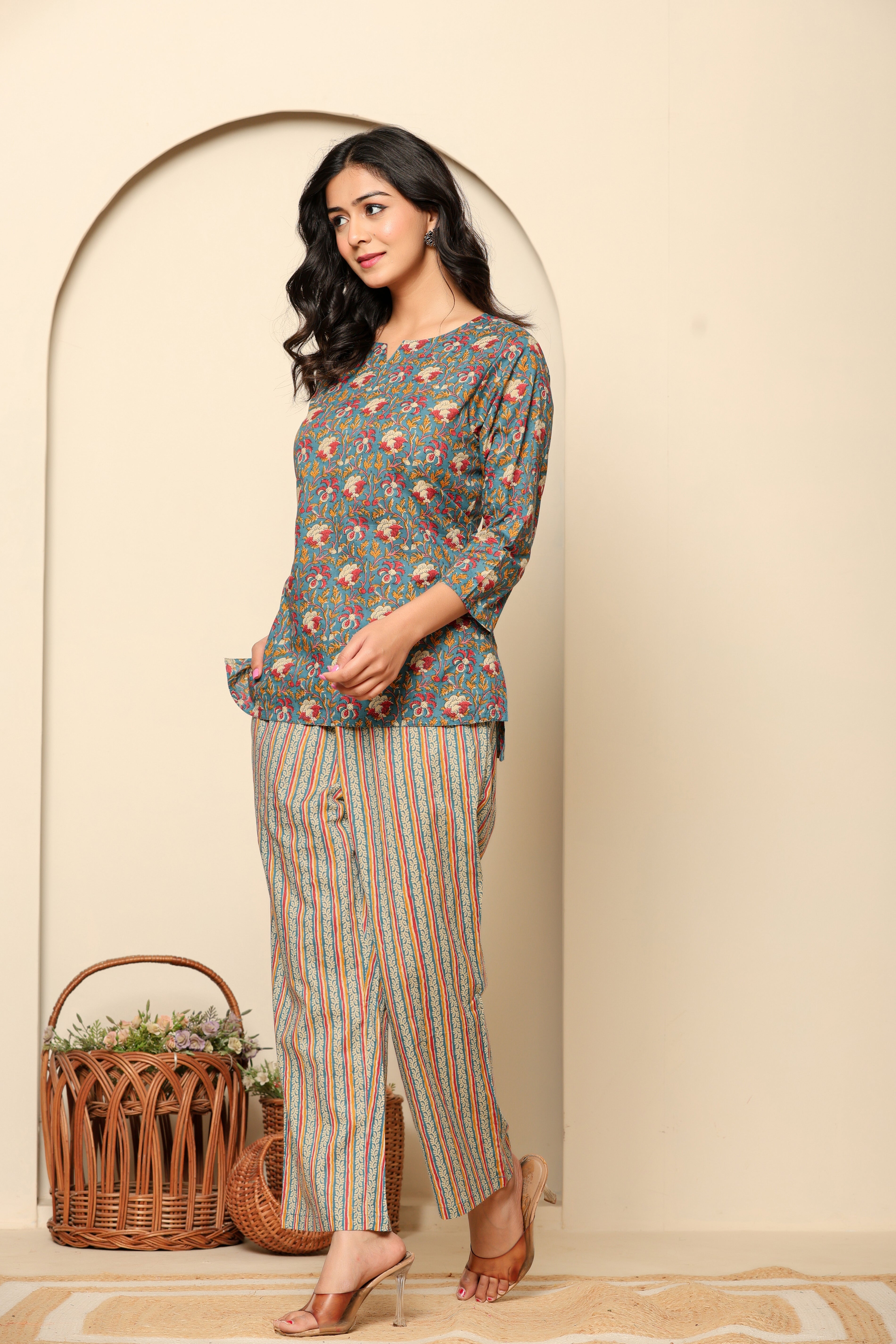 Green Printed Cotton Co- Ord Set